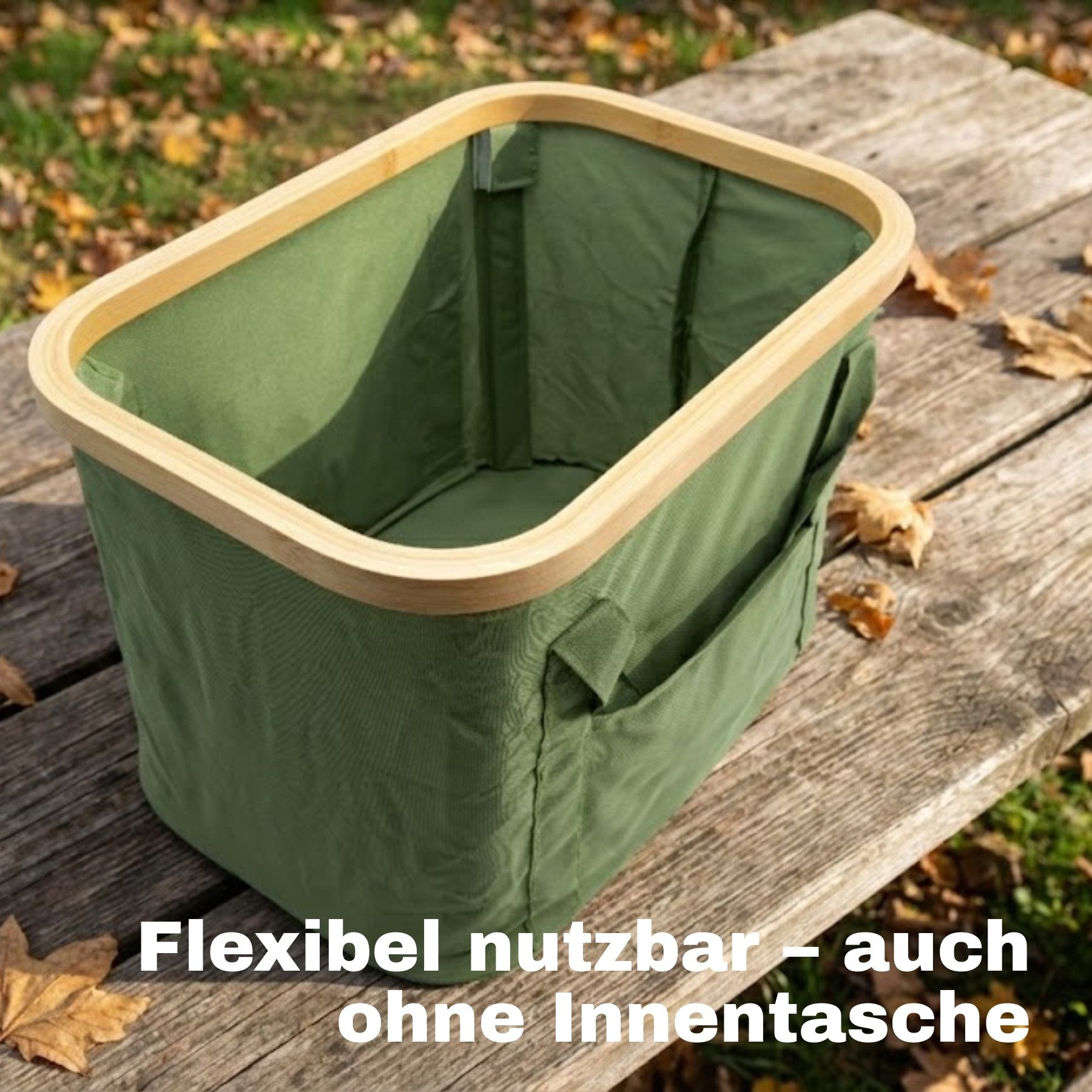BigDean Picknickkorb 2-in-1 mit herausnehmbarer Kühltasche und Bambusdeckel (Set, 1 St., Picknickkorb), Faltbar, Vielseitig, Abwaschbar – Bild 4 von 5