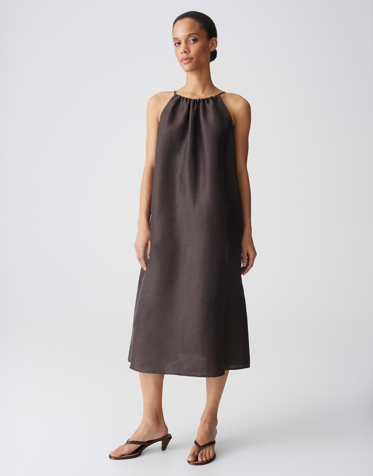 OPUS Trägerkleid WIDALA LINEN mit Leinenstruktur Schmale Träger und Kordel für leichte Sommerlooks