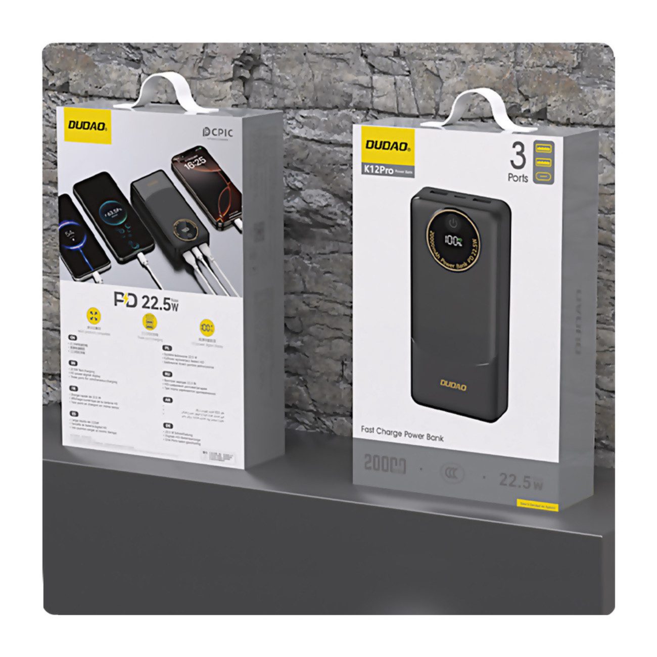 Dudao K12Pro Powerbank 20000 mAh (5, 9, 12 V), Powerbank mit 22,5 W PD, 20000 mAh, 3 Anschlüsse, Schnellladen