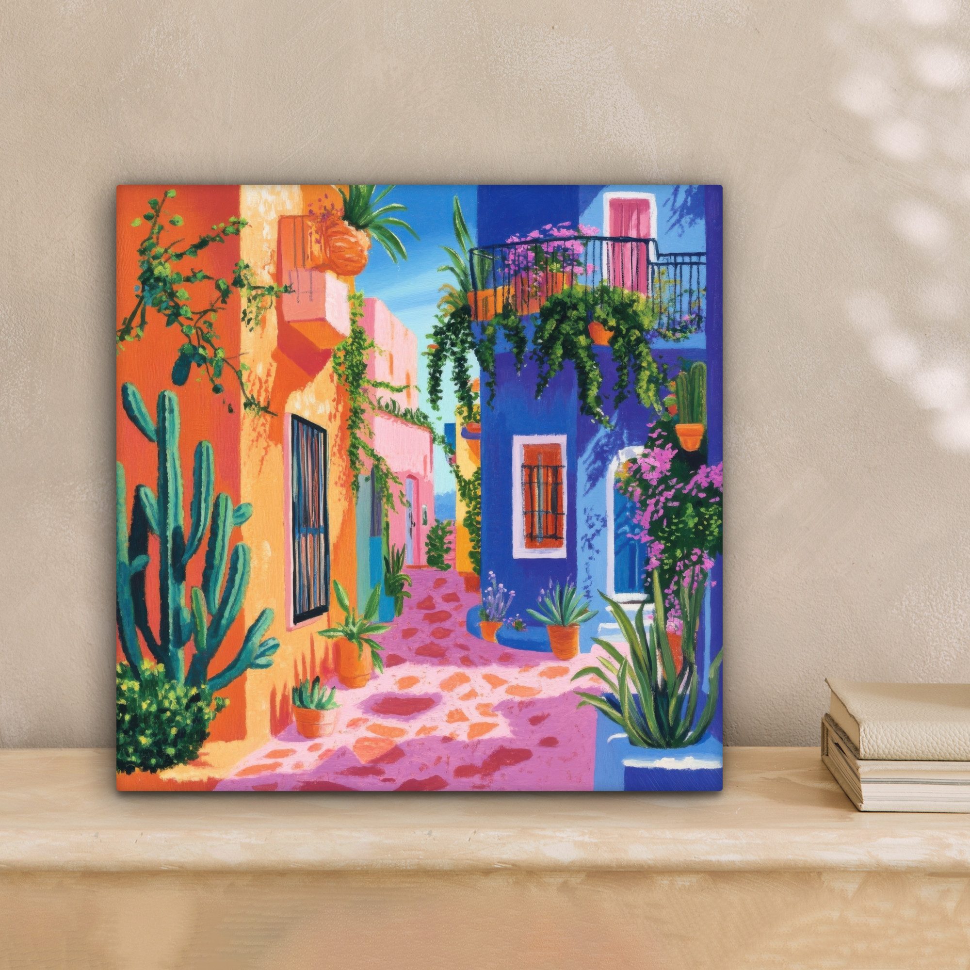 OneMillionCanvasses® Leinwandbild Gelb - Blau - Orange - Haus, Fotodruck (1 günstig online kaufen