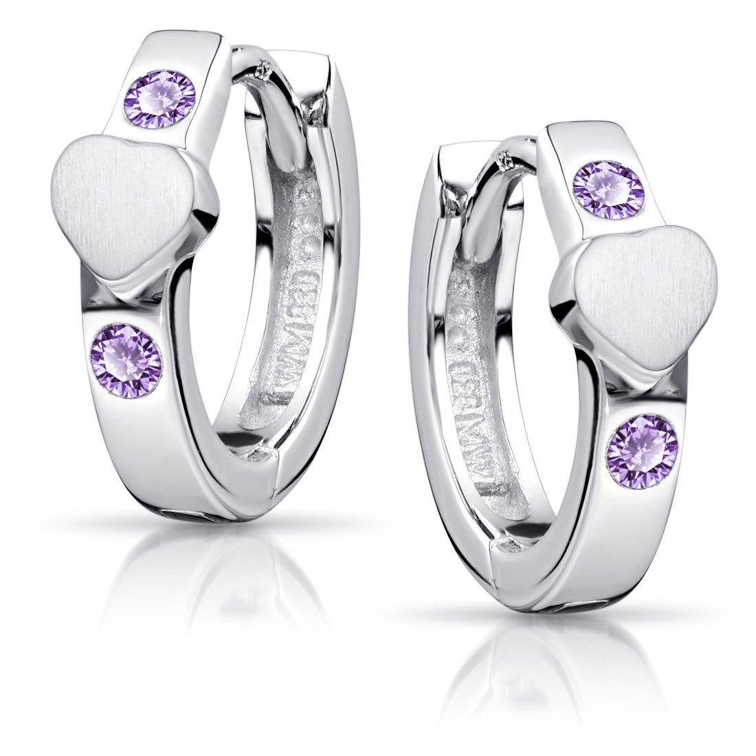 Materia Paar Creolen Kinderohrringe Herzen Zirkonia Violett SO-391, aus 925 Sterling Silber, rhodiniert