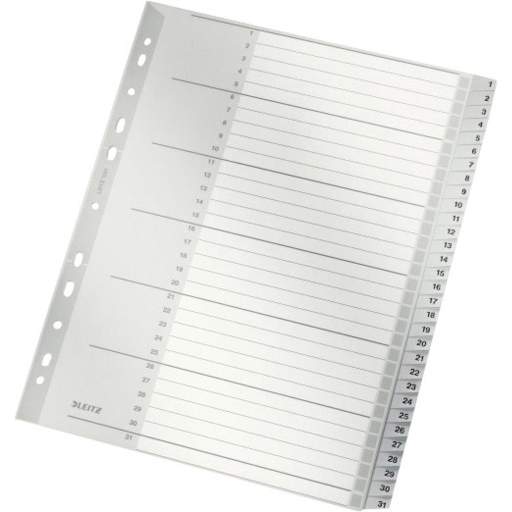 LEITZ Aktenordner Leitz 1281 Register DIN A4, Überbreite 1-31 Polypropylen Grau 31 Regis