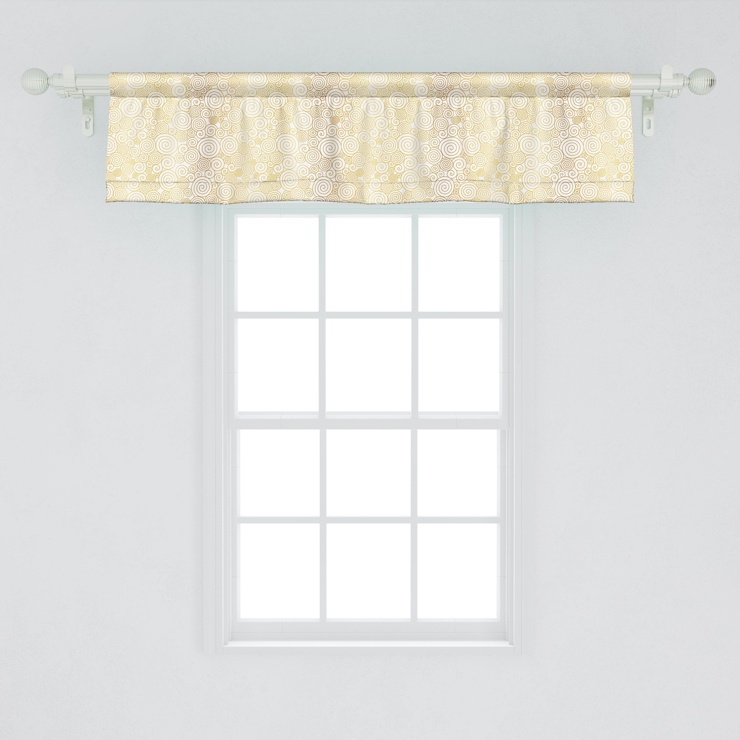 Ringe Oval Scheibengardine Vorhang mit Volant Spiral-Muster Küche Dekor Stangentasche, Abakuhaus, für Microfaser, Schlafzimmer Golden
