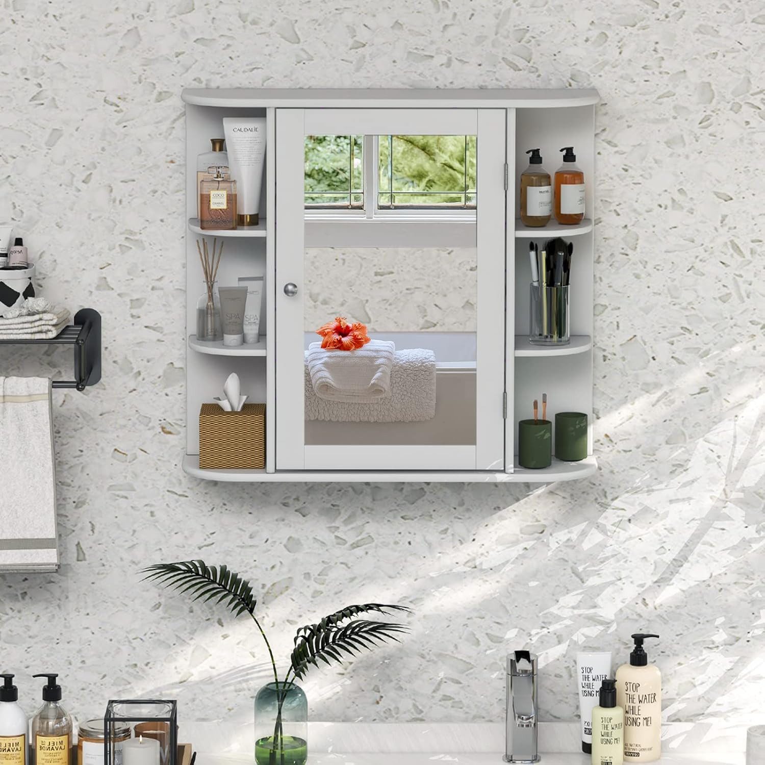 KOMFOTTEU Spiegelschrank Badschrank Hängeschrank Wandschrank mit Ablagen, 6 günstig online kaufen