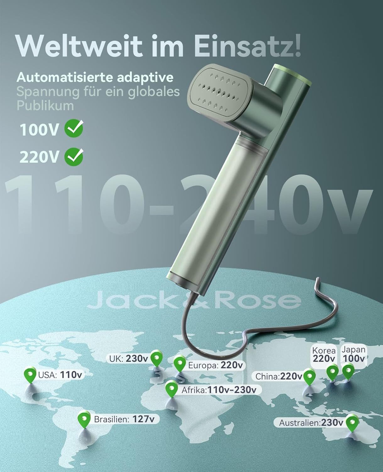 Oneisall Reise-Dampfbügeleisen KALO 2-in-1 Dampfglätter für Global, 1000W Steamer, 1000 W, Tragebar