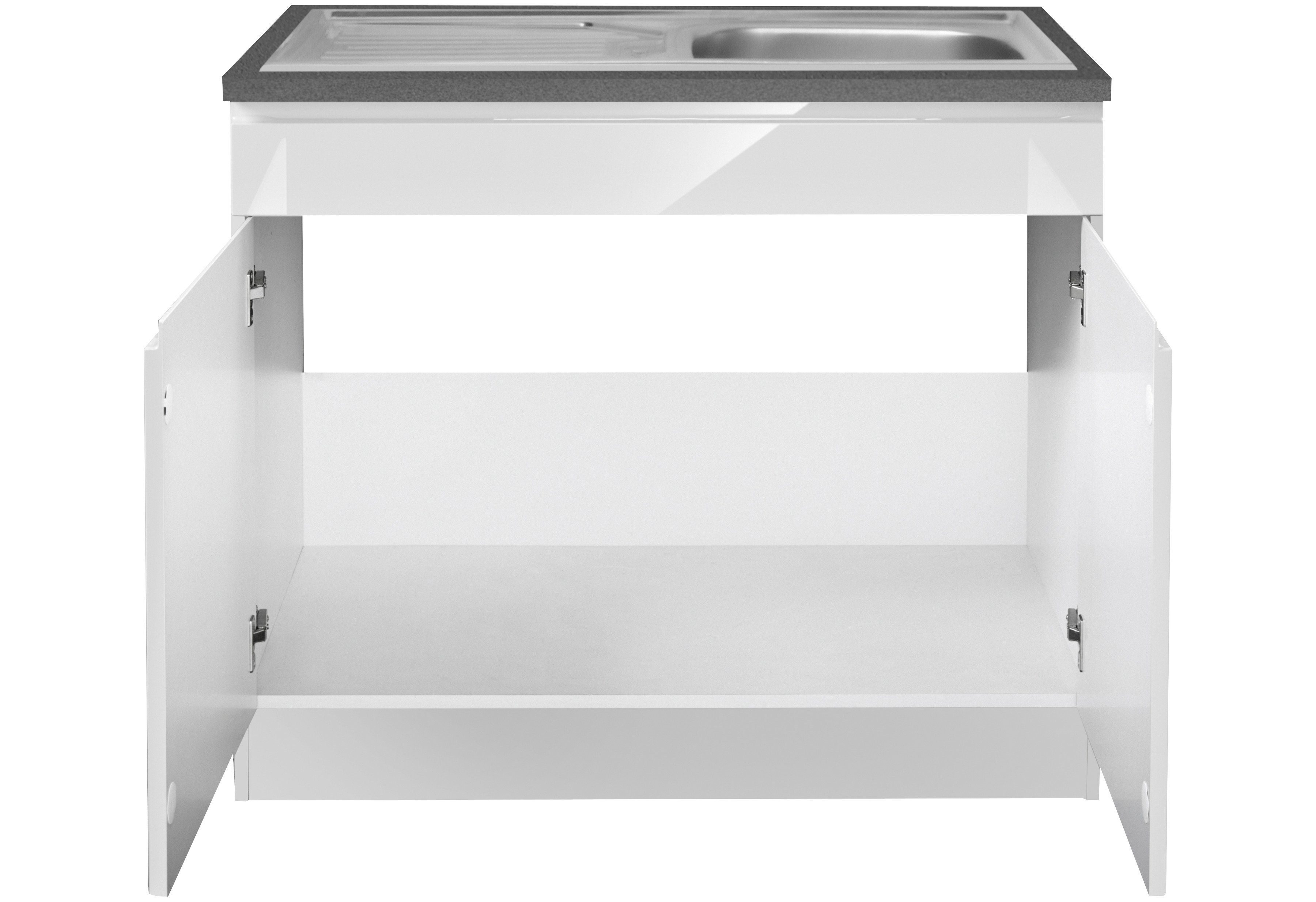 KOCHSTATION Spülenschrank KS-Virginia,neu in verbesserter Ausführung (Stauraum, Softclose, ohne Armatur) Breite 100 cm, inklusive Einbauspüle, Soft-Close