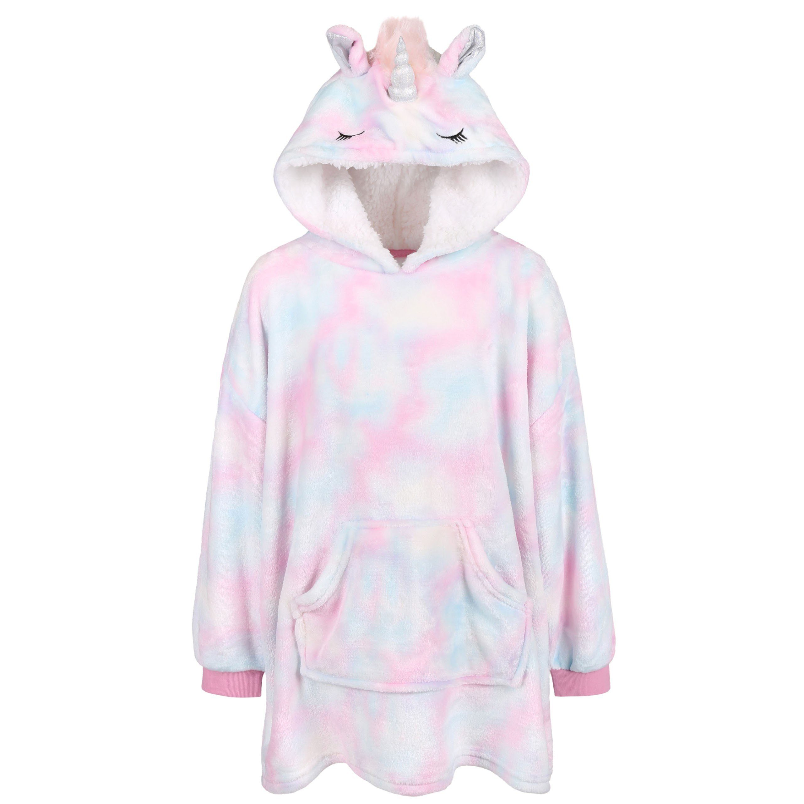 cm Pullover/Bademantel für Einhorn Kinderbademantel Sarcia.eu mit 104-116 Kinder Kapuze, Tie-Die