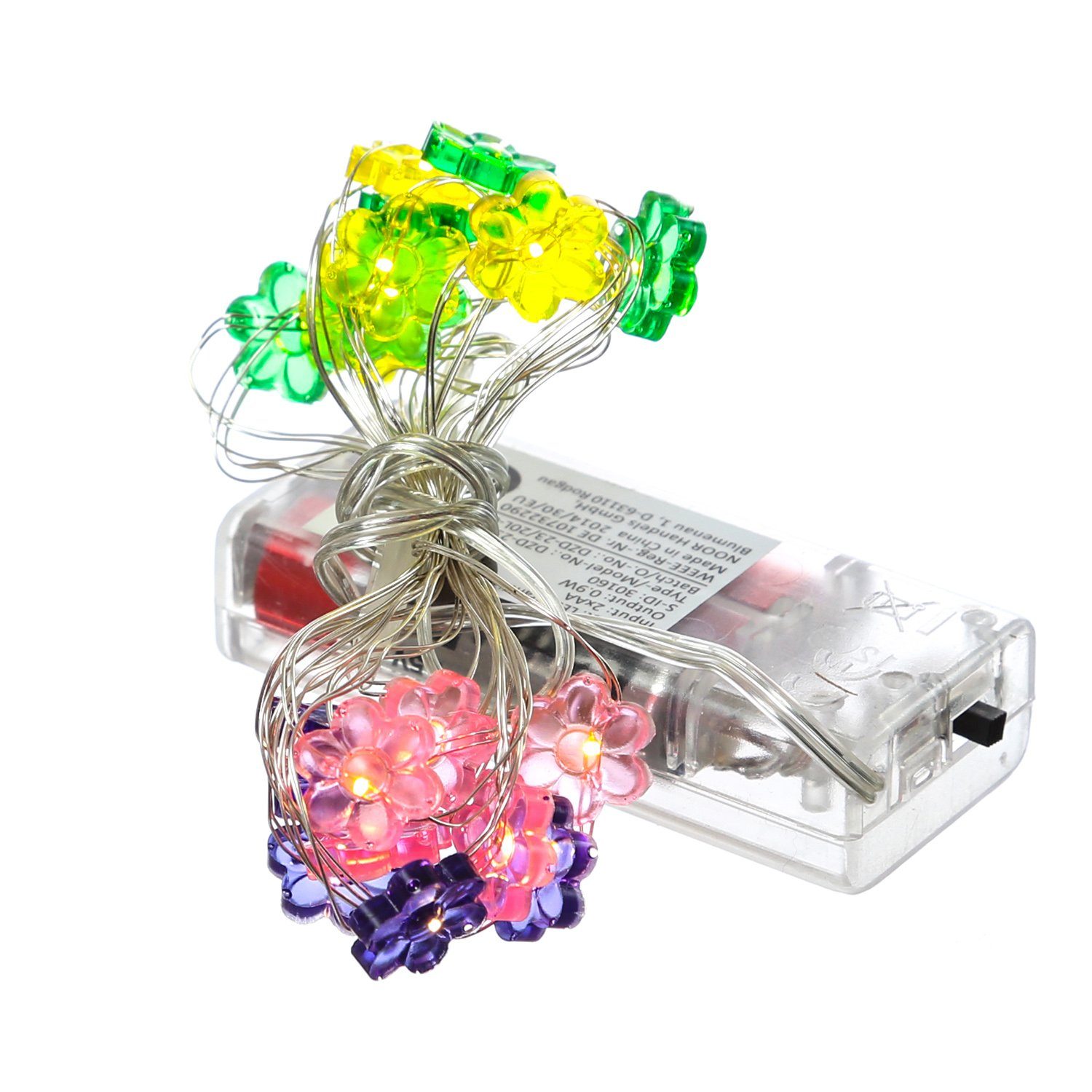 Lichterkette LED 20-flammig Batteriebetrieb Blumen Draht MARELIDA 1,9m 20 bunt, LED-Lichterkette LED