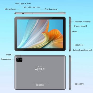 weelikeit 6GB RAM 2.0GHz Octa-Core mIT GPS Tablet (10", 128 GB, Android 12, mit 5G WiFi IPS Glas-Touchscreen 6000 mAh Bt 5.0 8MP+13MP Kameras)