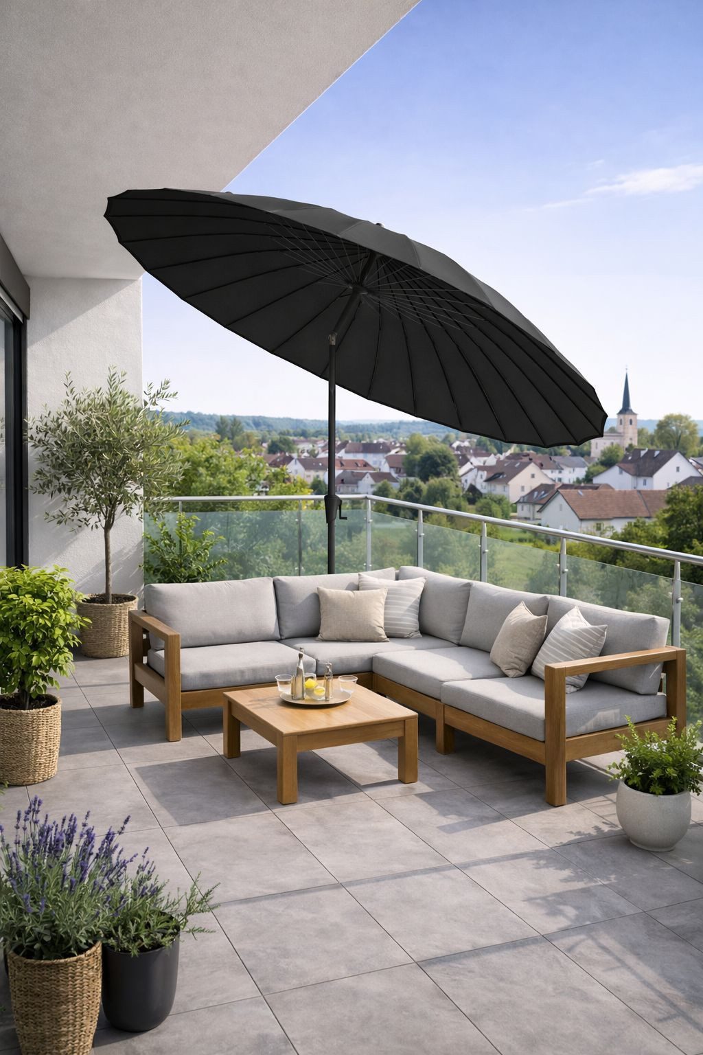 Leco Sonnenschirm Shanghai Sonnenschirm Balkonschirm Terrassenschirm Schirm, LxB: 250x260 cm, Kurbelbedienung, Abknickfunktion / Neigungsverstellung