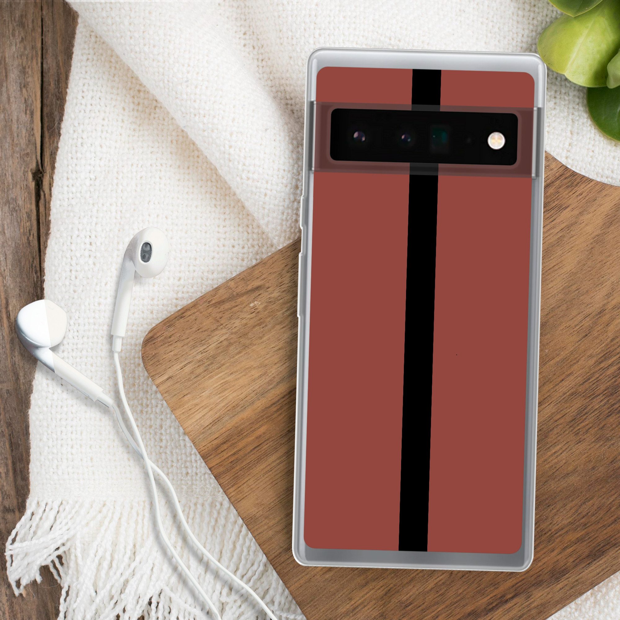 MuchoWow Handyhülle für Google Pixel 6 Pro Rot - Schwarz - Gestreift - Minimalistisch, Handy Case, Silikon, Bumper Case Dünn