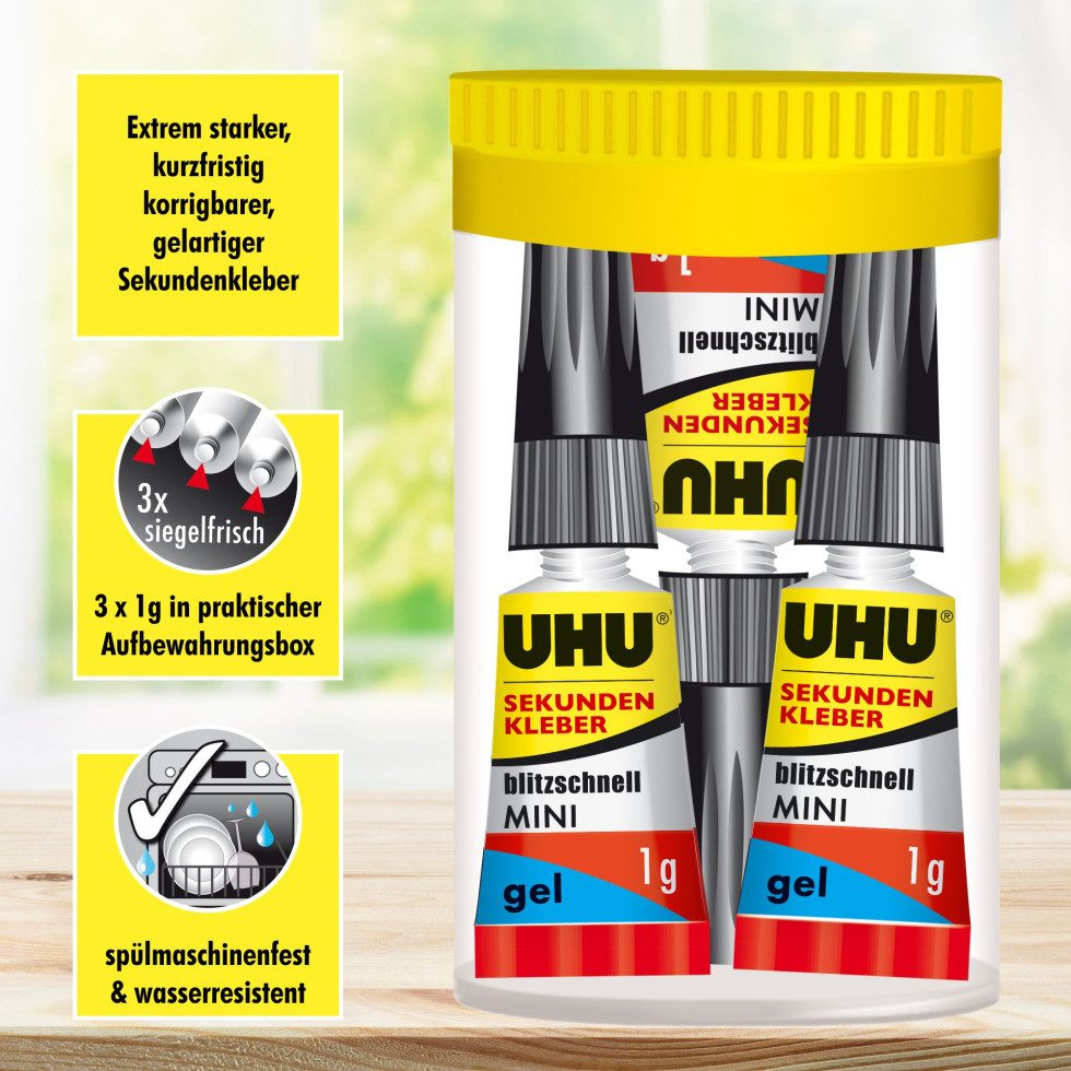UHU Bastelkleber UHU Sekundenkleber blitzschnell Minis 3 x 1 g gel