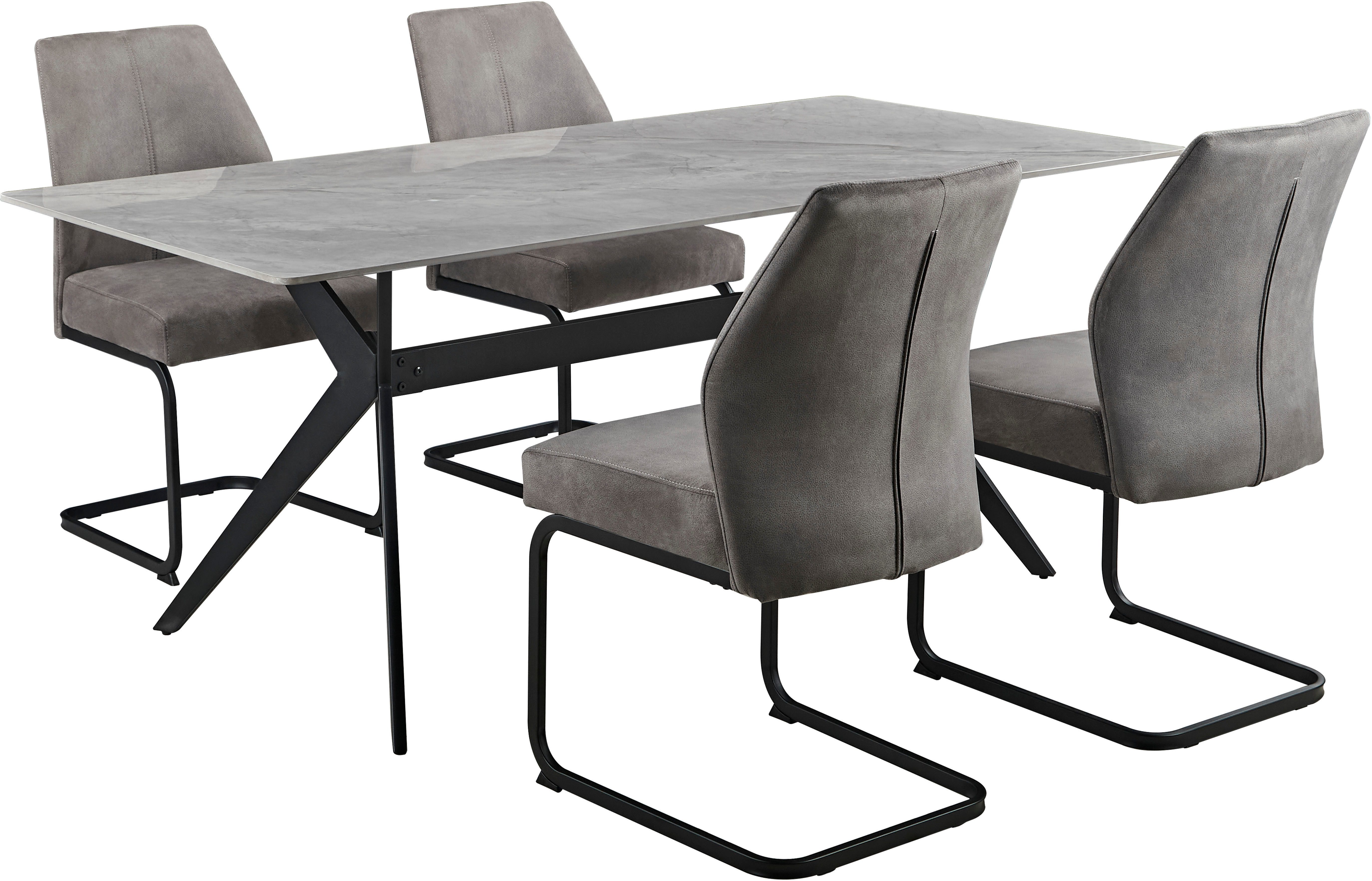 HELA Essgruppe ISAR, (Set, 5-tlg), 5tlg., Marmoroptik (glänzend), Schwingstuhl, Federkorb