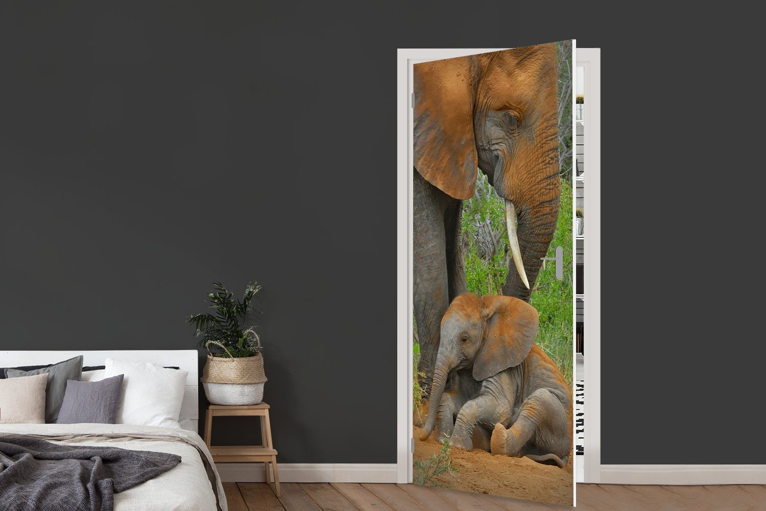 MuchoWow Türtapete Fototapete für Tür, - Tiere Elefant - Sand - cm Natur, bedruckt, Türaufkleber, (1 75x205 Matt, St)