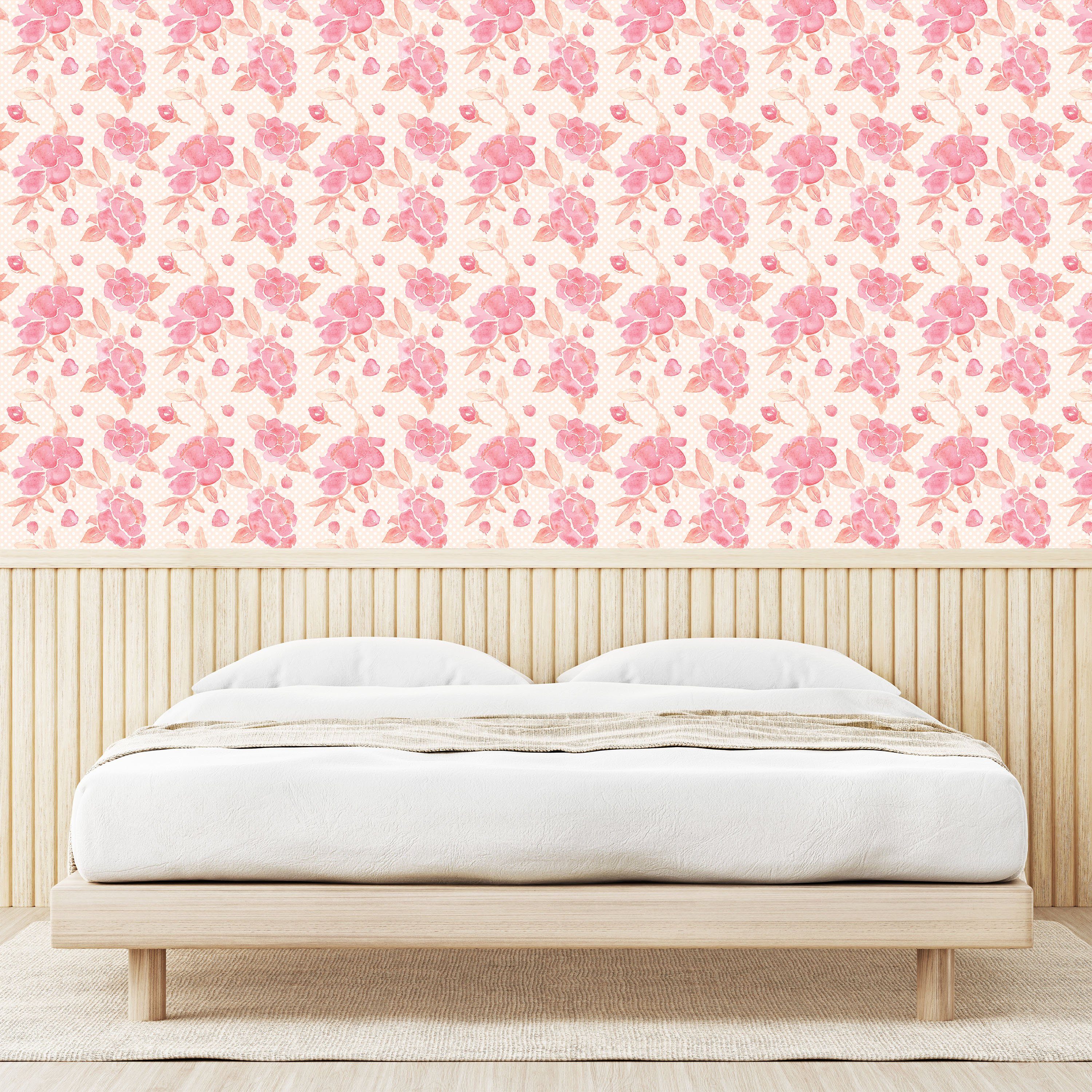 Abakuhaus Vinyltapete Küchenakzent, Blumen Wohnzimmer Frühling Aquarell selbstklebendes Pinkish