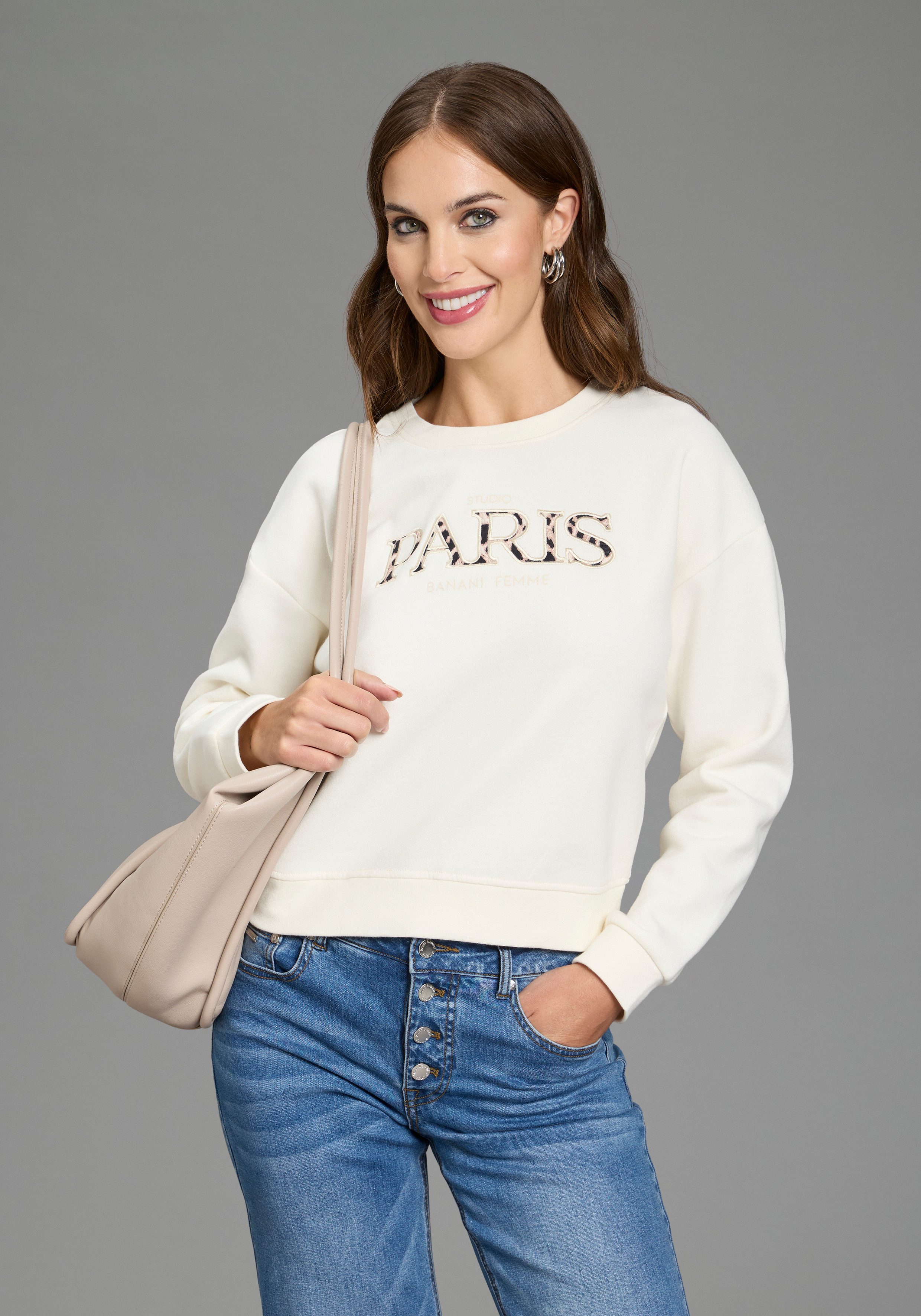 Bruno Banani Sweatshirt mit Rundhalsausschnitt, ohne Taschen, ohne Kapuze und ohne Kragen
