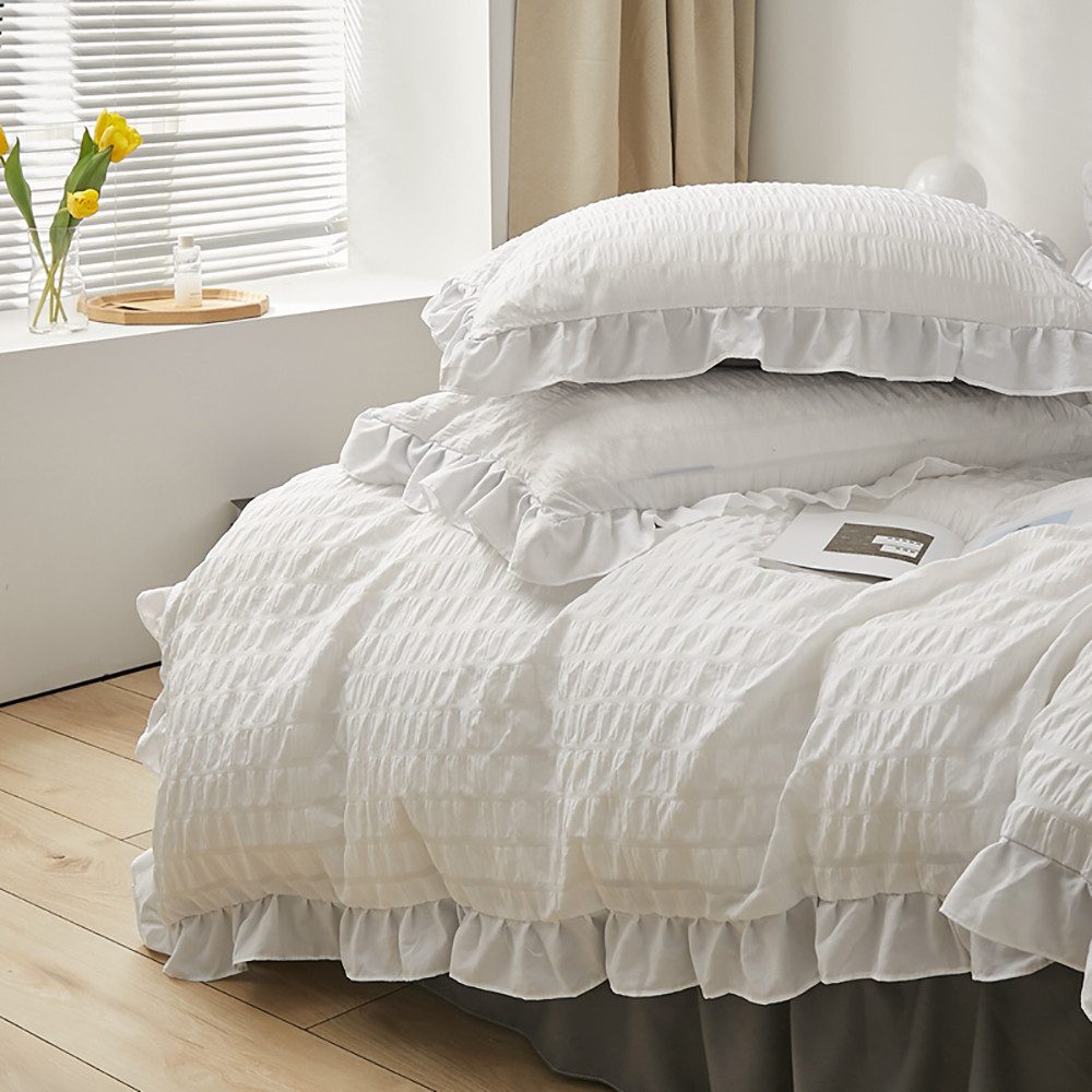 ibettertec Bettwäsche Seersucker Bettwäsche 135x200 Bettwäsche mit Rüschen günstig online kaufen