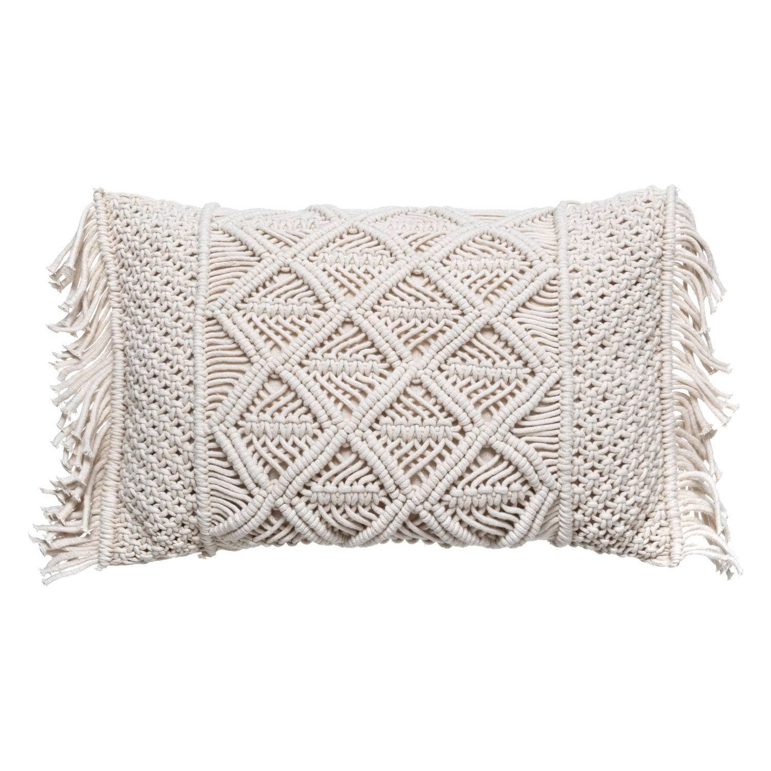 Atmosphera Créateur d'intérieur Dekokissen Dekokissen mit Fransen MACRAME, 30 x 50 cm, beige