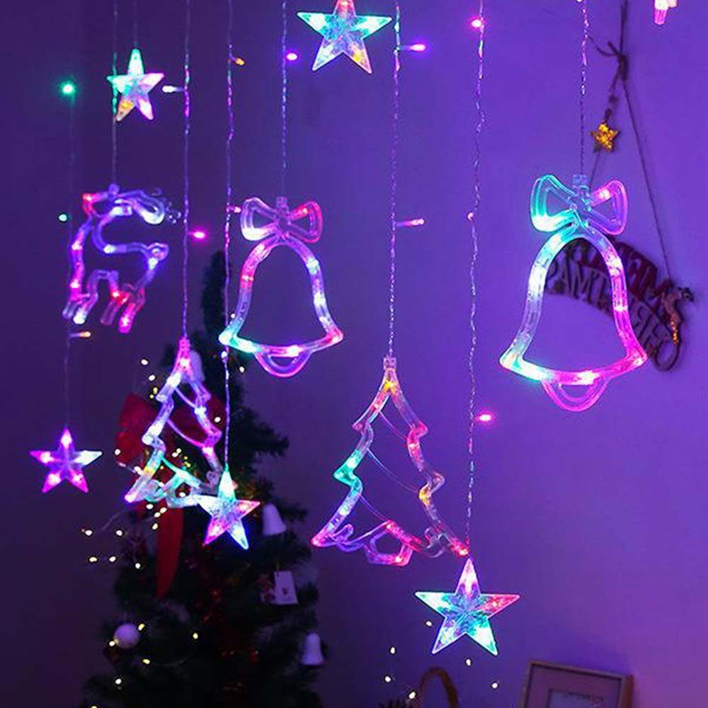 Rosnek LED-Lichtervorhang 3M, Bäume Glocken Wohnzimmer Weihnachten für Kupfer, Neujahr Sterne; Deko; Thema, batterie Fenster, wasserdicht, Garten Rehe Multicolor