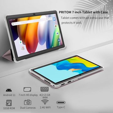 PRITOM 4GB(2+2 Expand), Tablet PC mit Quad Core Prozessor, Tablet (7", 32 GB, Android 11, mit,HD IPS Display Dual Kamera WiFi Tablet mit schwarzem Gehäuse)
