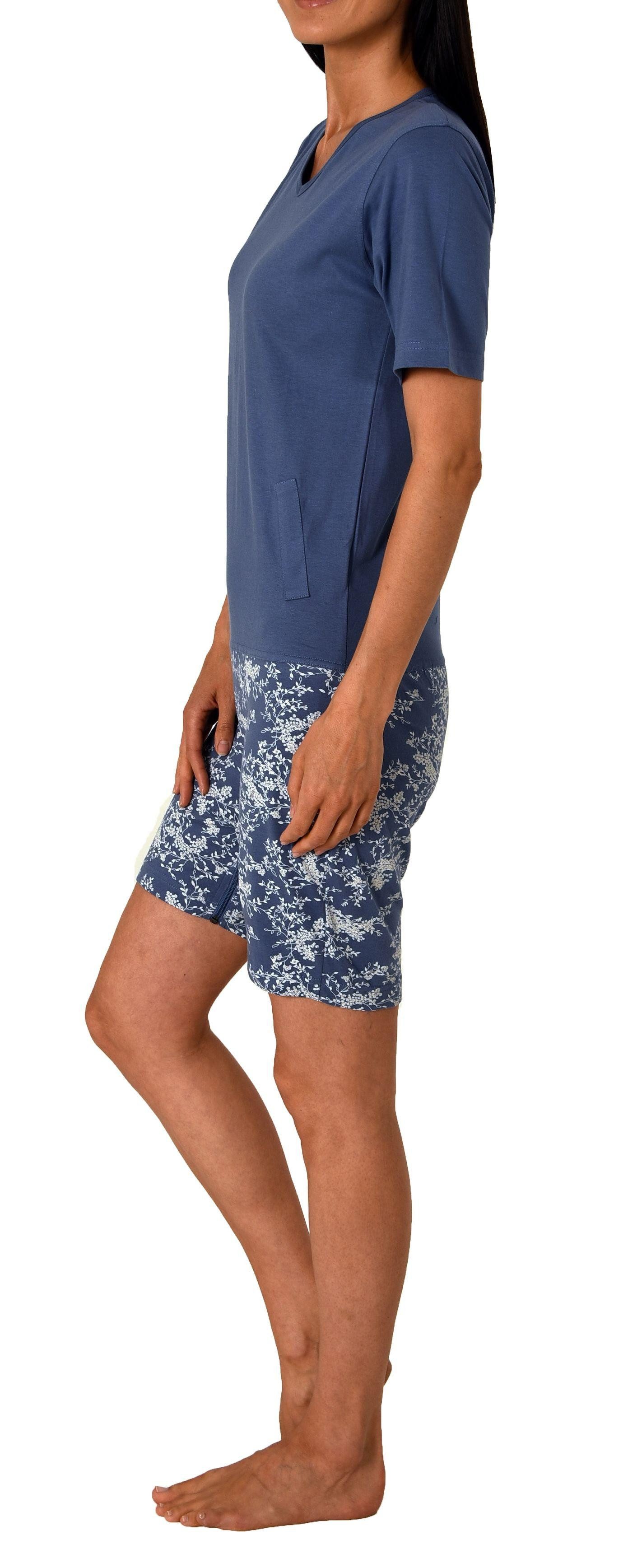 Normann Pyjama Damen kurzarm Pflegeoverall mit Reissverschluss am Rücken und Bein