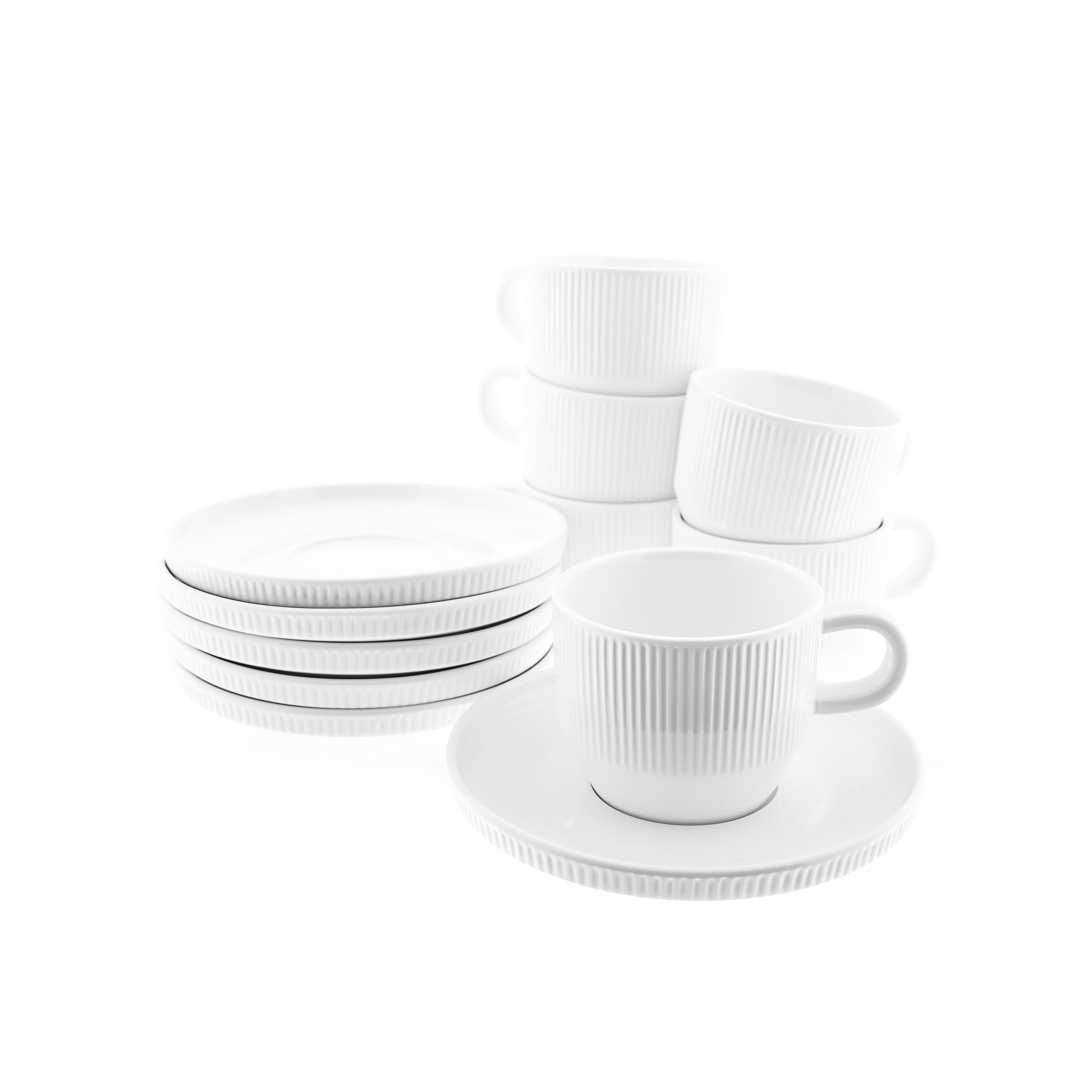 Gläser-Set 12 Tlg Kaffee-Set, 6x Kaffeetassen, 6x Untertasse Riffle Design