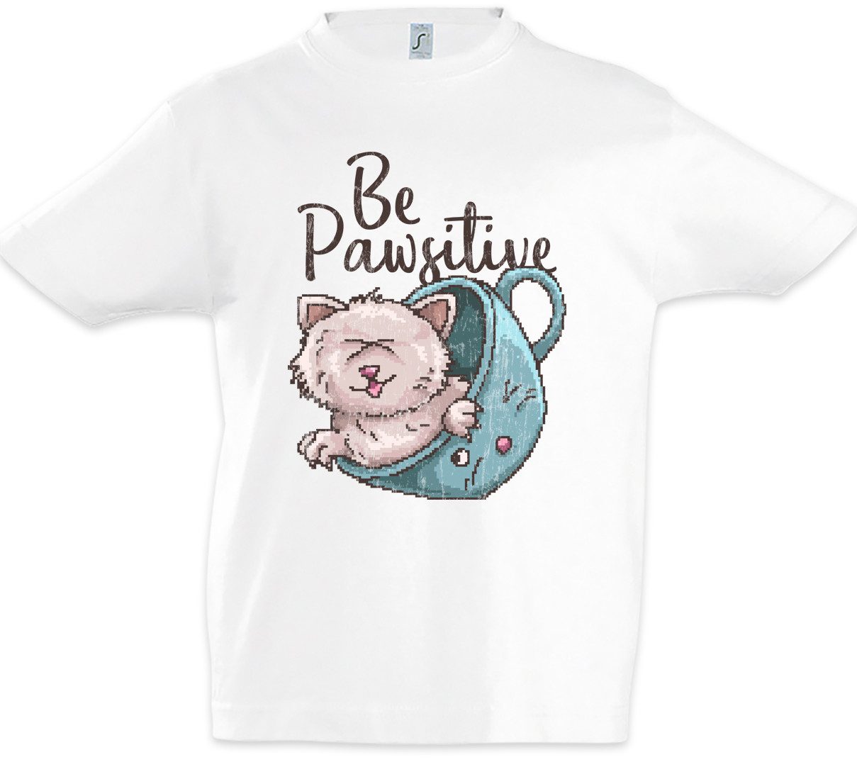 Print-Shirt Be Pawsitive Kinder T-Shirt Cat Cats Katze Love Liebe Gamer Gaming