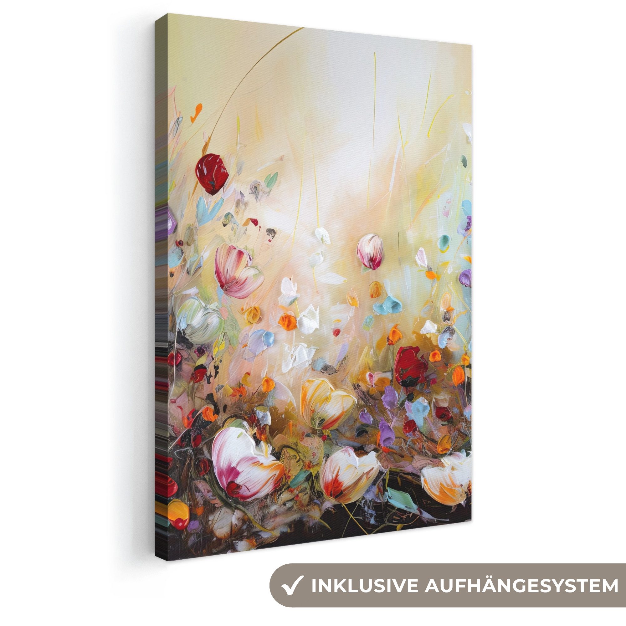 OneMillionCanvasses® Leinwandbild Ölfarben - Blumen - Farbenfroh - Natur, Fotodruck (1 St), Leinwand Canvas Wandbild, Wanddekoration 20x30 cm
