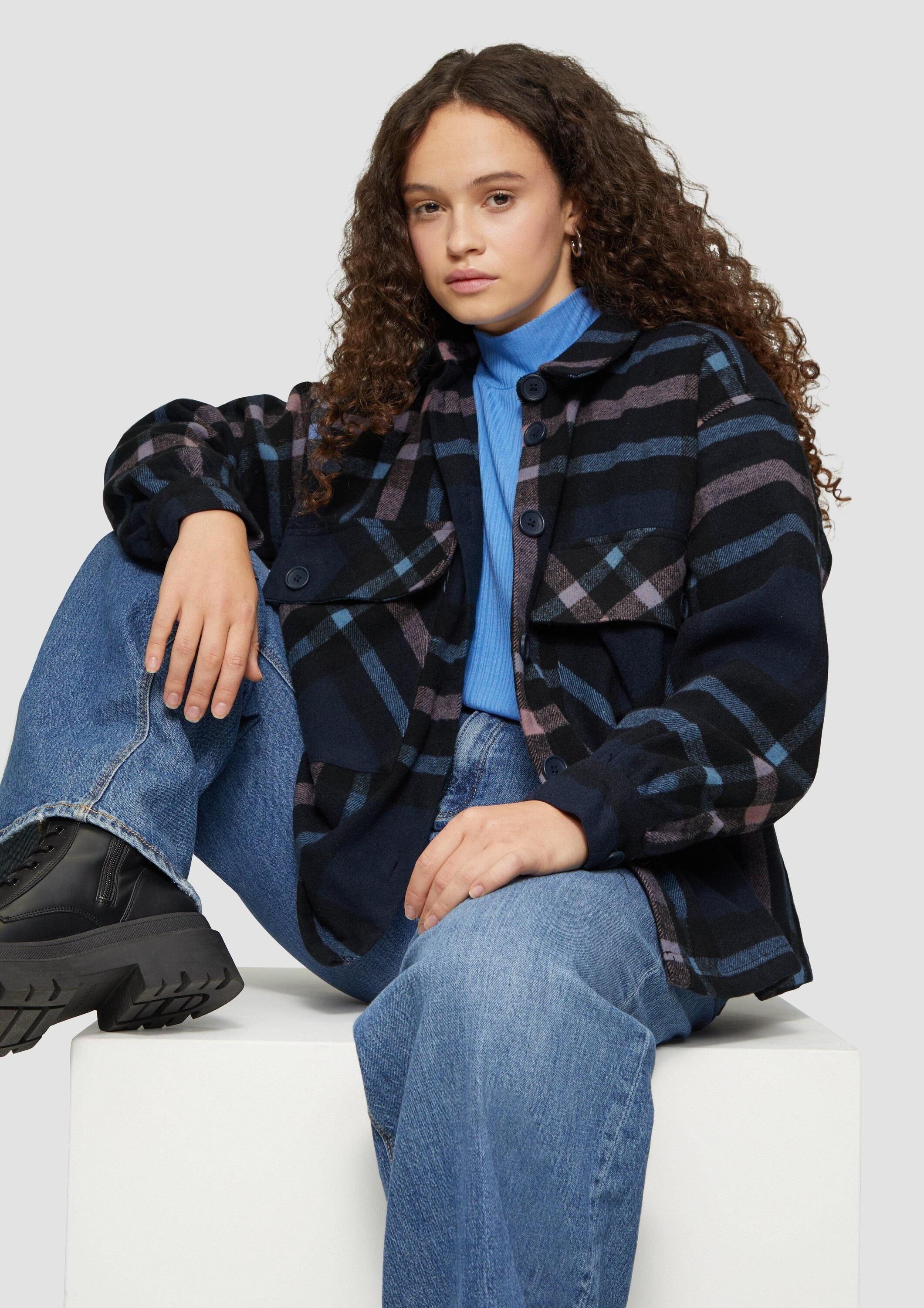 QS Langarmbluse Bluse Leicht verkürztes Overshirt aus Flanell günstig online kaufen