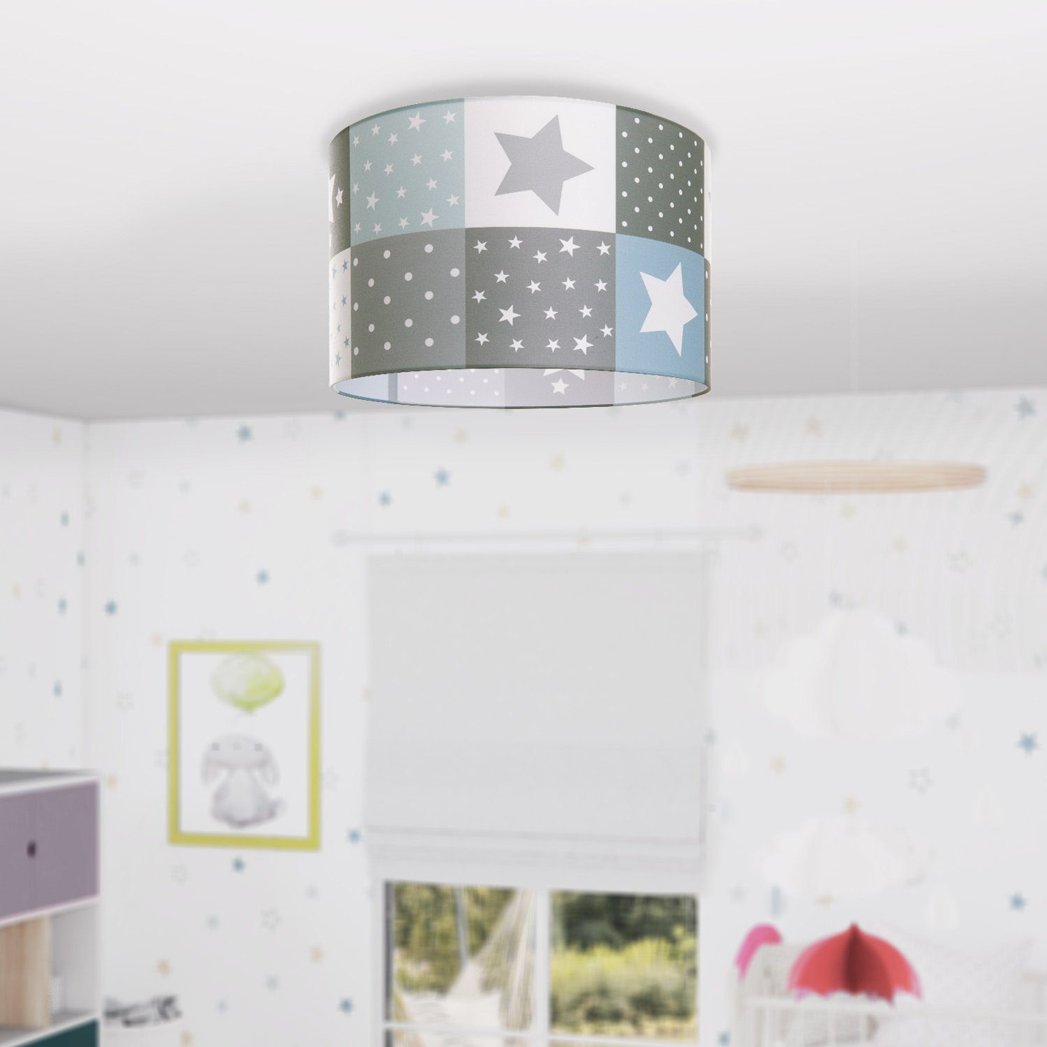 Kinderzimmer Cosmo E27 LED Deckenlampe Kinderlampe Home Deckenleuchte Lampe Leuchtmittel, Motiv ohne 345, Sternen Paco