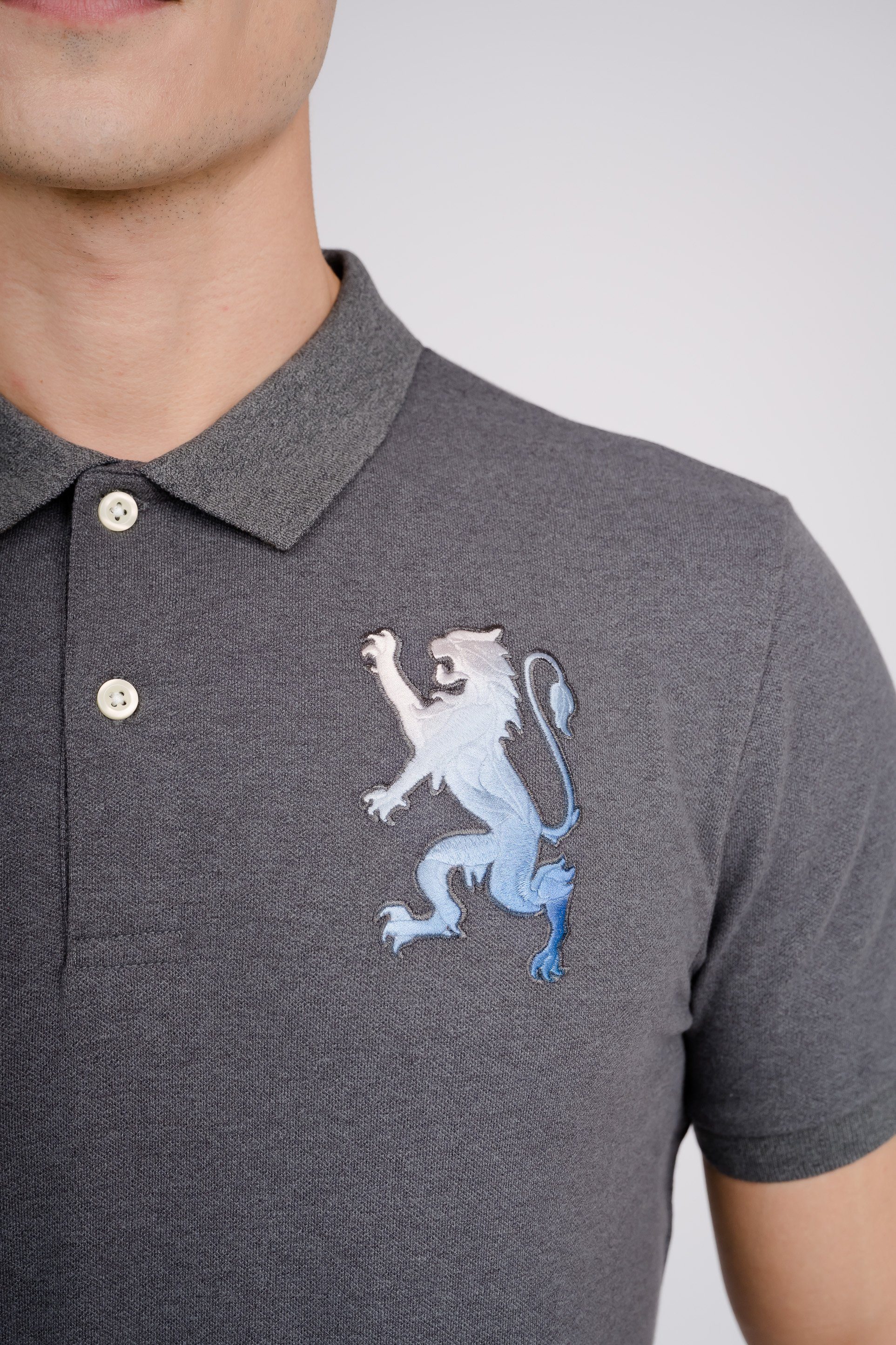 toller Stickerei GIORDANO Poloshirt mit Lion 3D grau