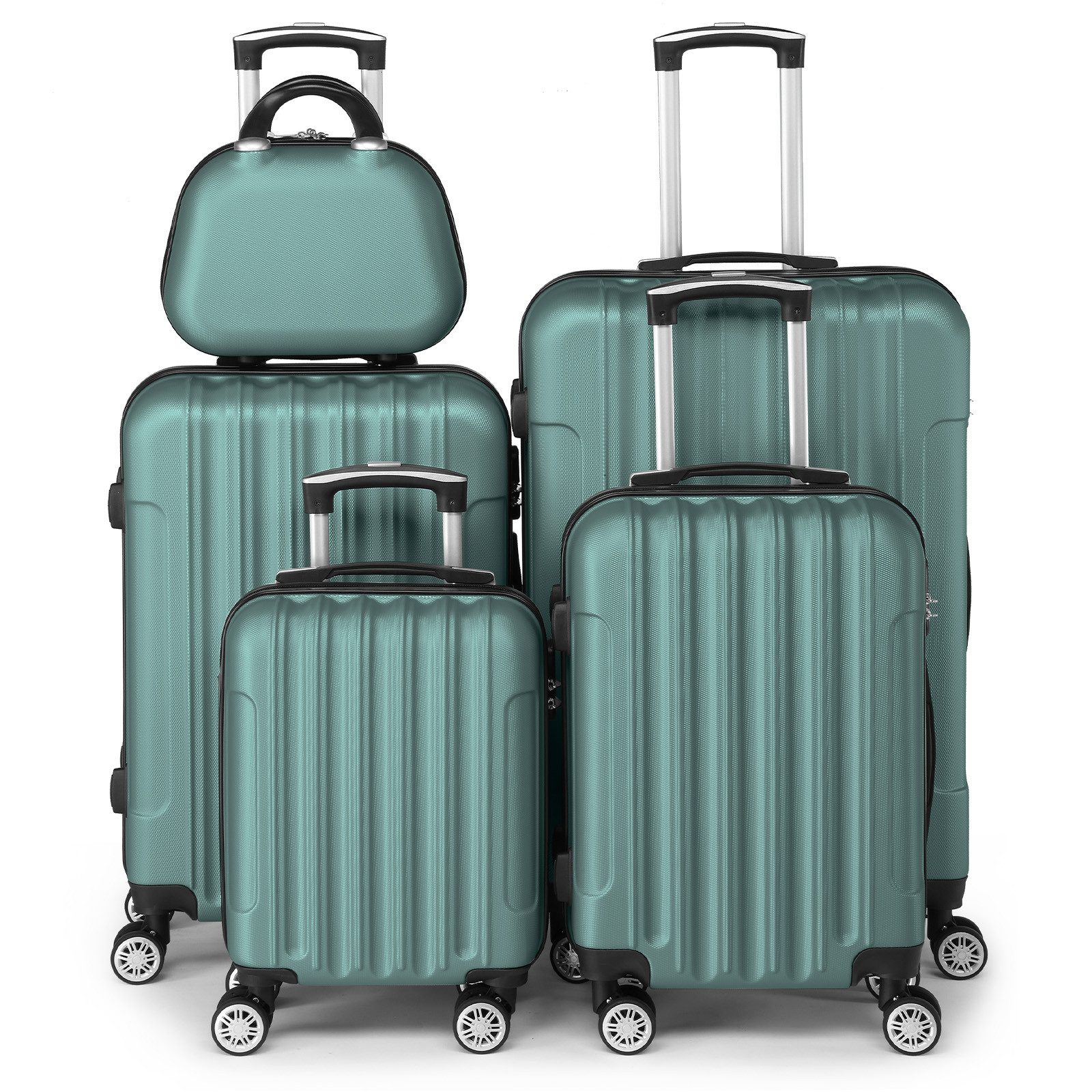 LALAHO Trolley Kofferset Hartschale Reisekoffer, 360° Rollen, 4 Rollen, 4er Set Handgepäck, Koffer, mit Kosmetikkoffer, Türkis