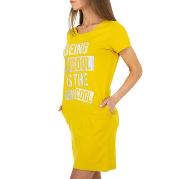 Ital-Design Sommerkleid Damen Freizeit Textprint Stretch Sommerkleid in Gelb