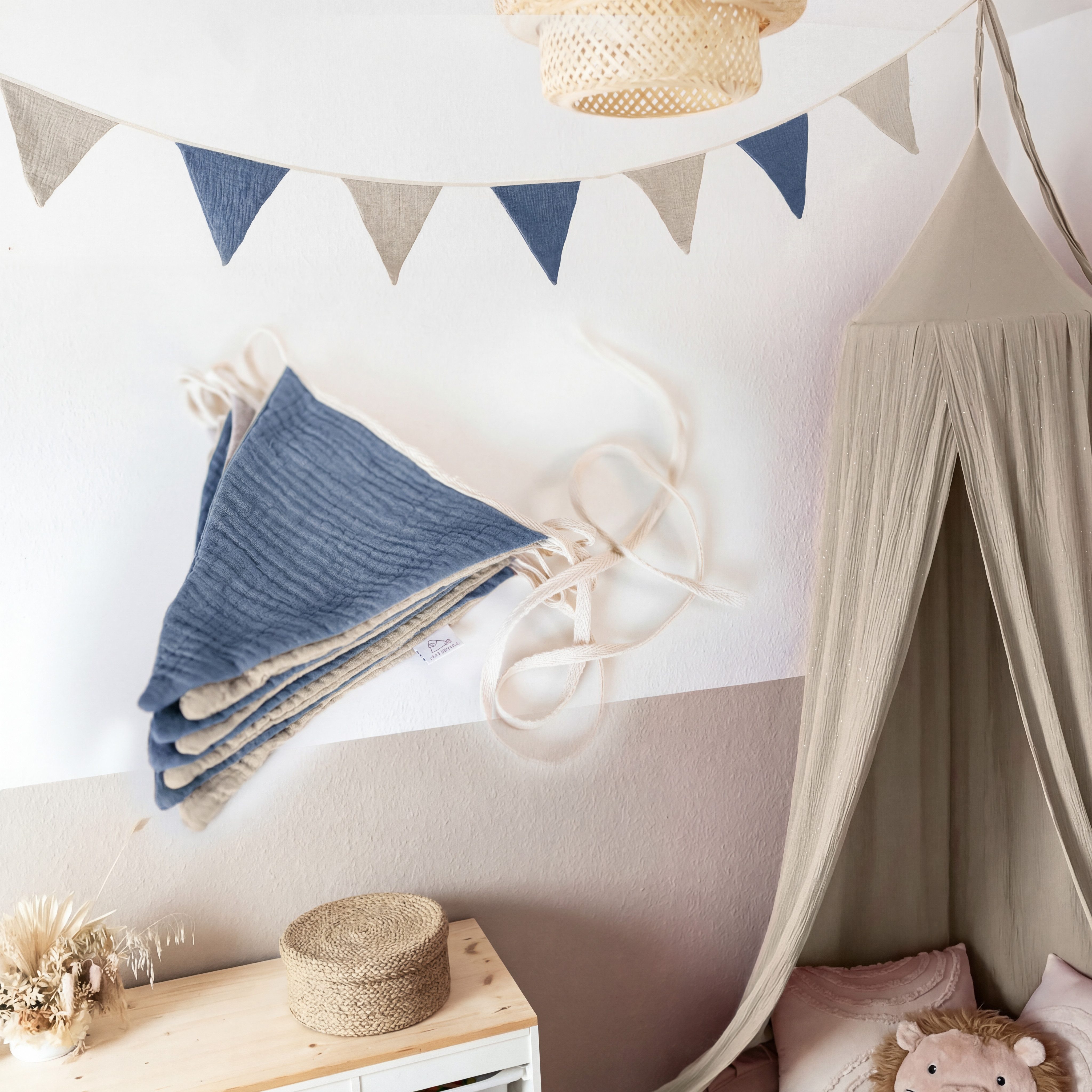 lilimaus Wimpelkette Sternenkette für Kinderzimmer - handgenähte Stoff-Girlande, handgefertigte Stoff-Girlande ca. 300 cm - Wimpel oder Sterne