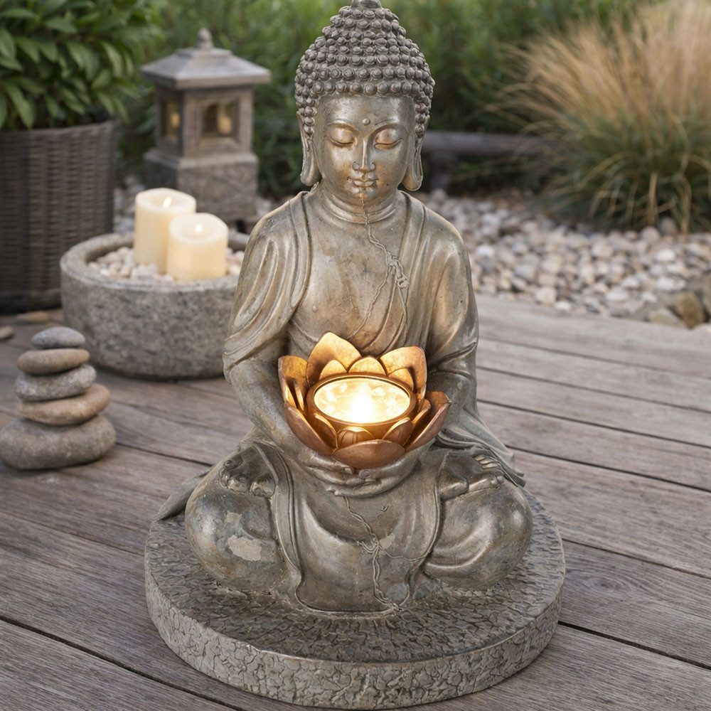 GLOBO LIGHTING LED Dekofigur, LED-Leuchtmittel fest verbaut, Warmweiß, LED Solarlampe Lampe Leuchte beleuchtete Skulptur Buddha Kunststoff