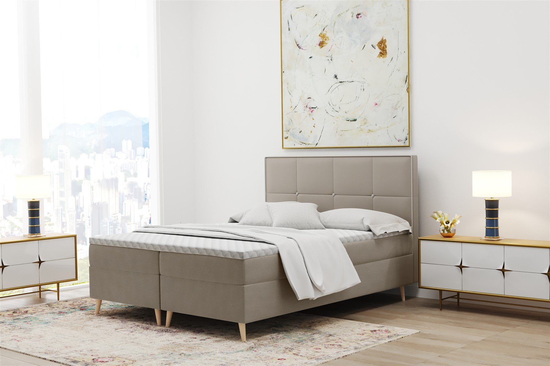 Fun Möbel Boxbett Schlafzimmerbett RENAN 200er (inkl. Bettkasten, inkl. Kaltschaumtopper)