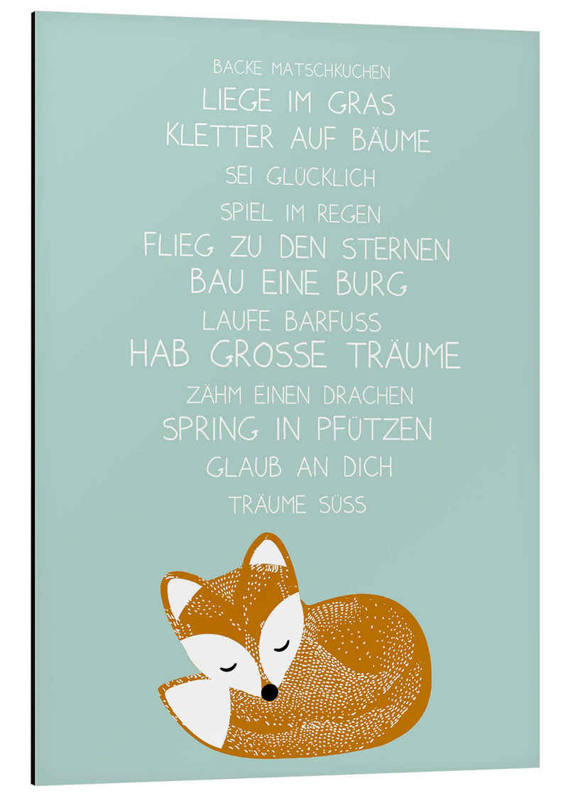 Posterlounge Alu-Dibond-Druck GreenNest, Hab große Träume mit Fuchs, Babyzimmer Illustration
