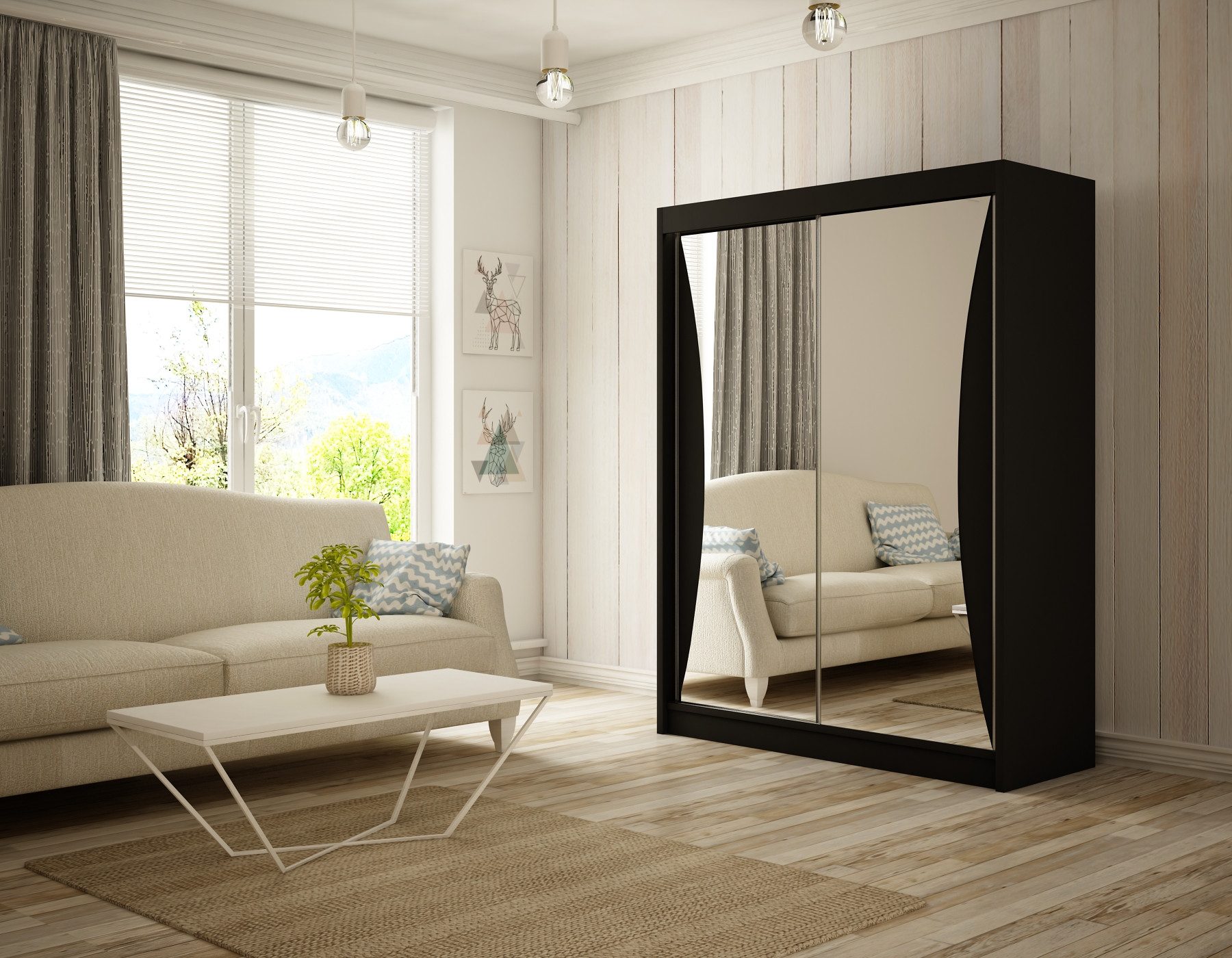 ALTDECOR Schiebetürenschrank TIWAN (Kleiderschrank Garderobenschrank mit viel Stauraum Moderner Schrank) Spiegel Spiegeltüren Vielseitiger Schwebetürenschrank LED Beleuchtung