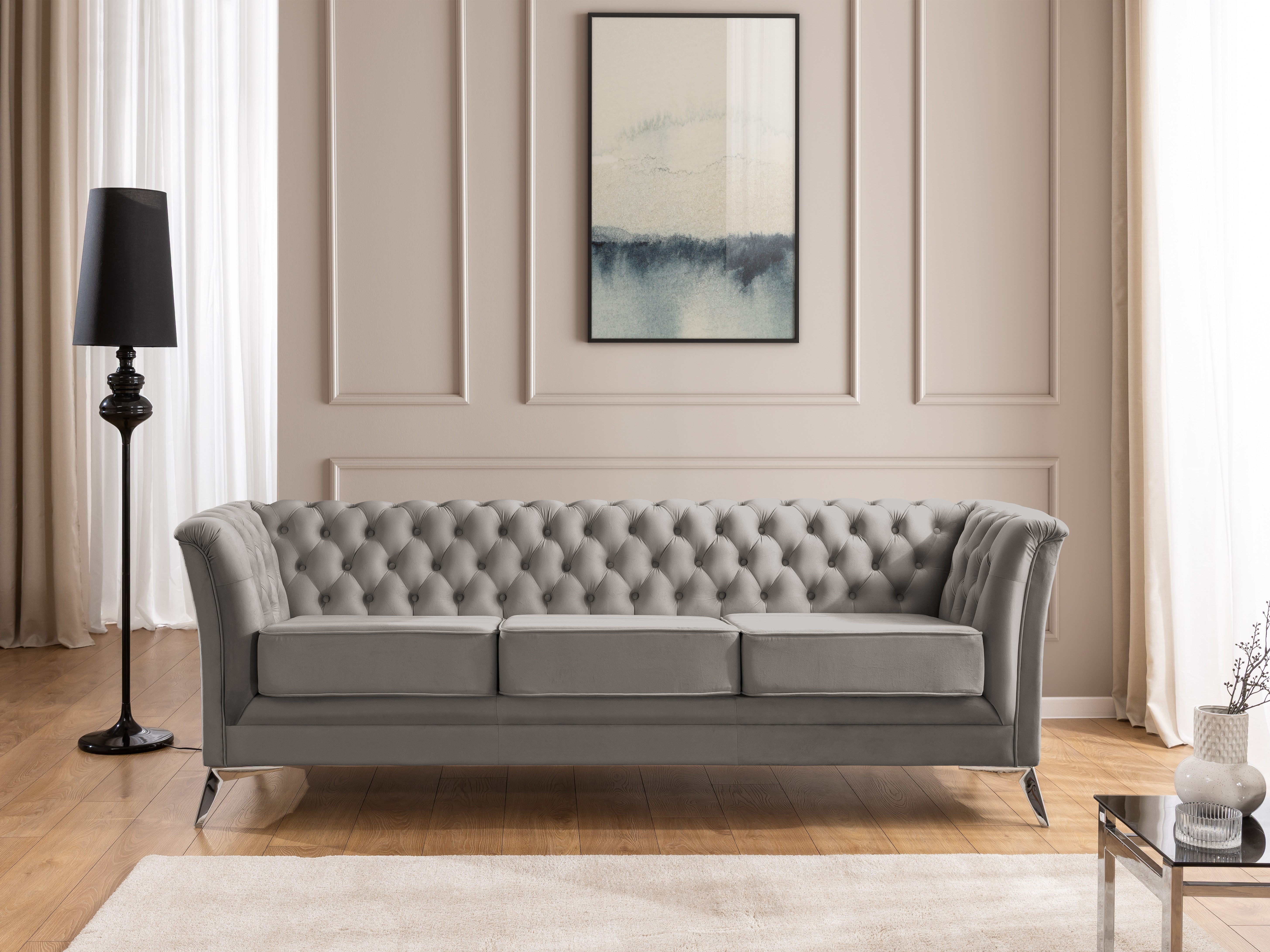 S-Style Möbel Polstergarnitur 3+2+1 Whitby, aus Samt mit goldenen, silbernen oder schwarzen Füßen