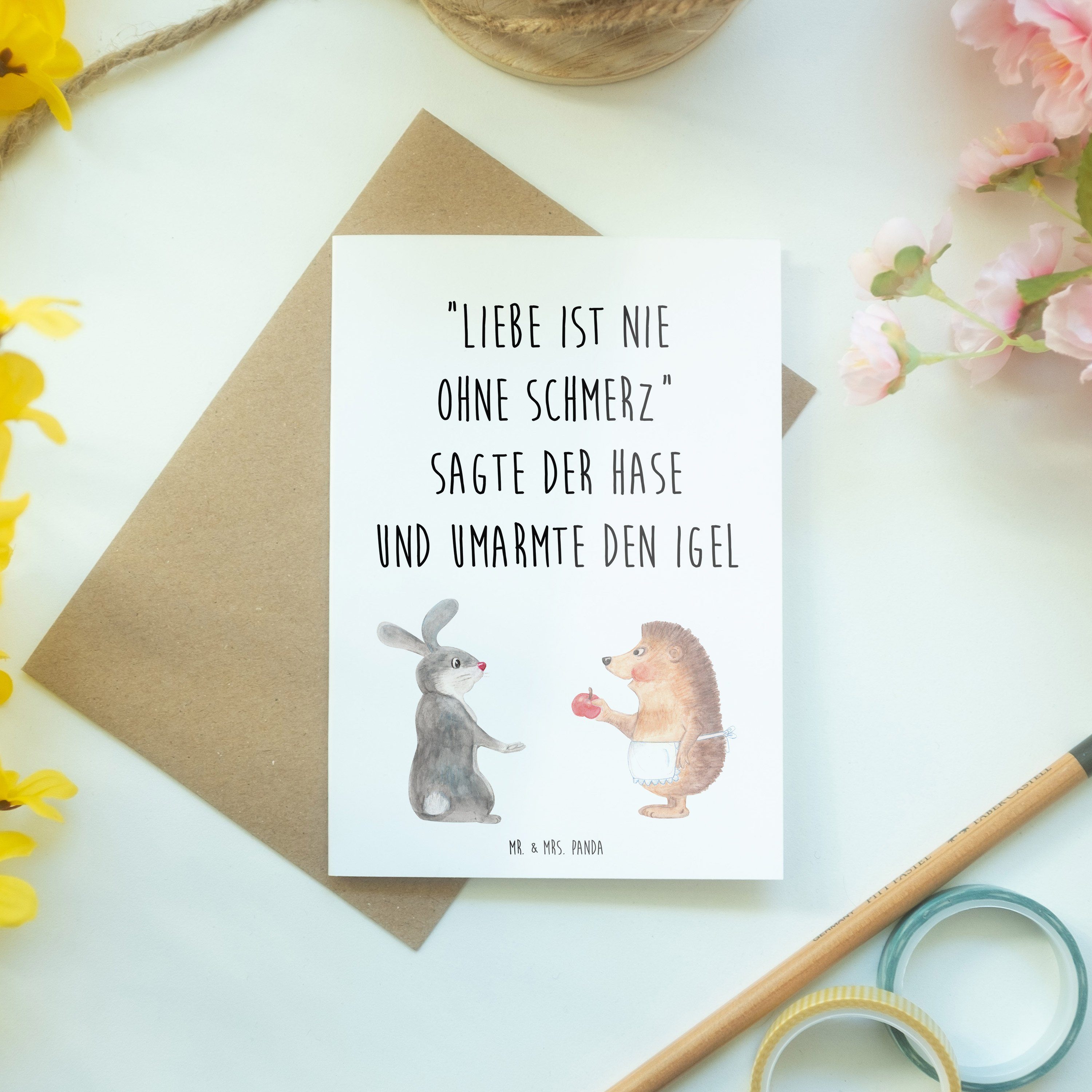 Mr. & Mrs. ist Schmerz Liebe - nie Geschenk, Panda Geburtstagskarte, Grußkarte Karte - Weiß ohne