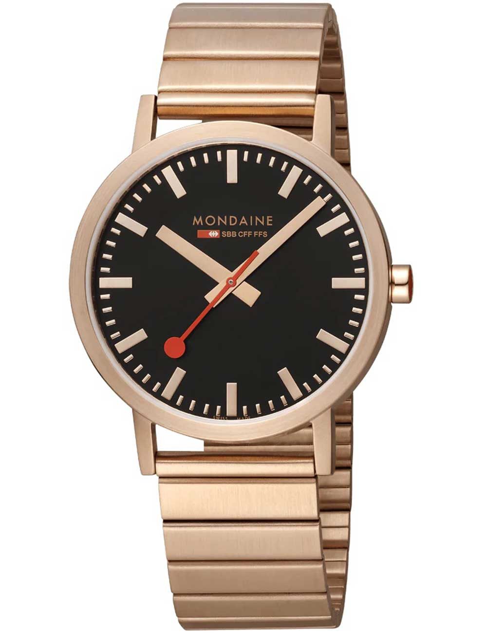 MONDAINE Quarzuhr Mondaine A660.30360.16SBR Classic Schwarz und Rosé 40mm 3ATM Mondaine A660.30360.16SBR Classic Schwarz und Rosé 40mm 3ATM