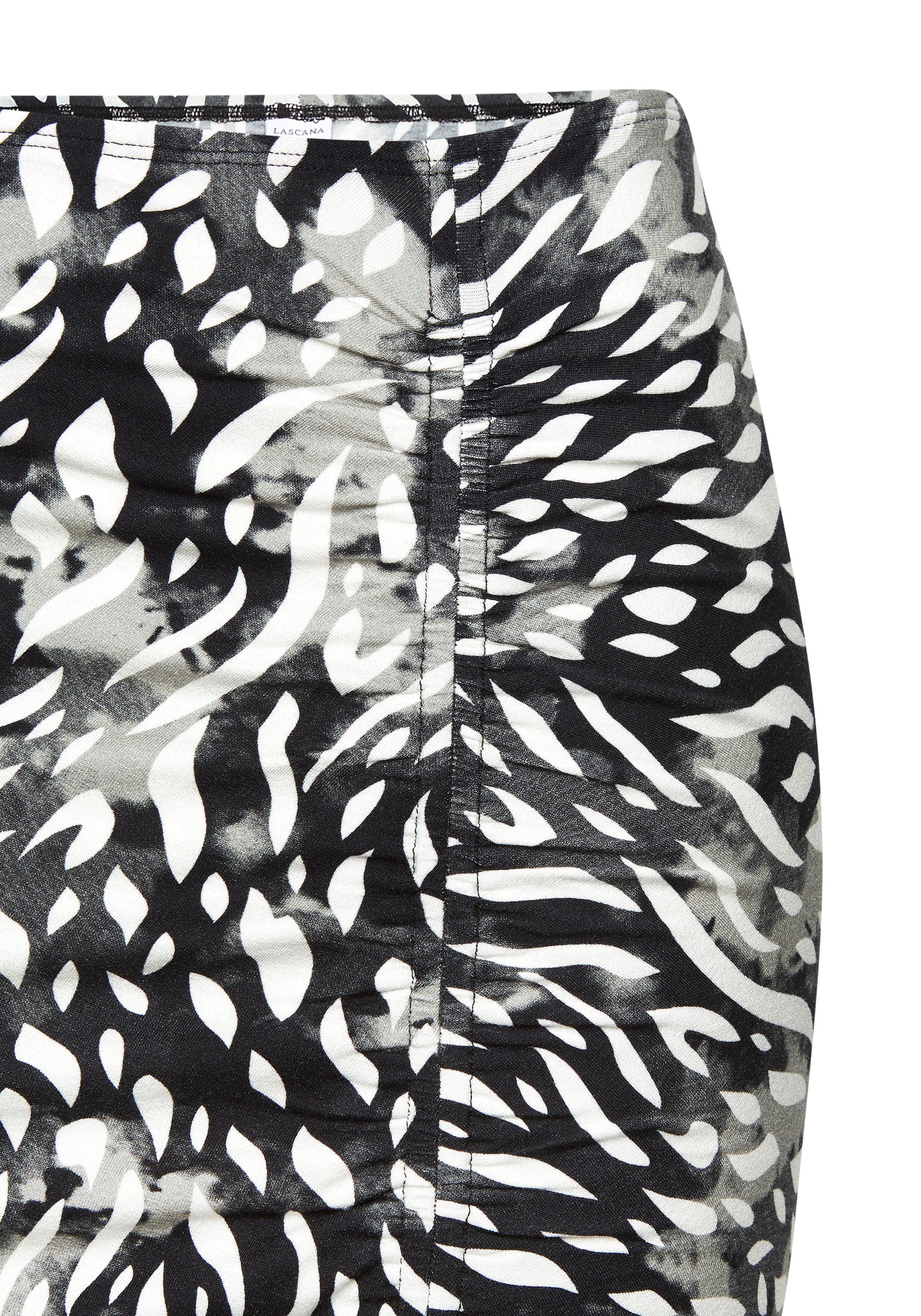 LASCANA Jerseyrock mit seitlicher Raffung und Schlitz, Midirock im Alloverprint