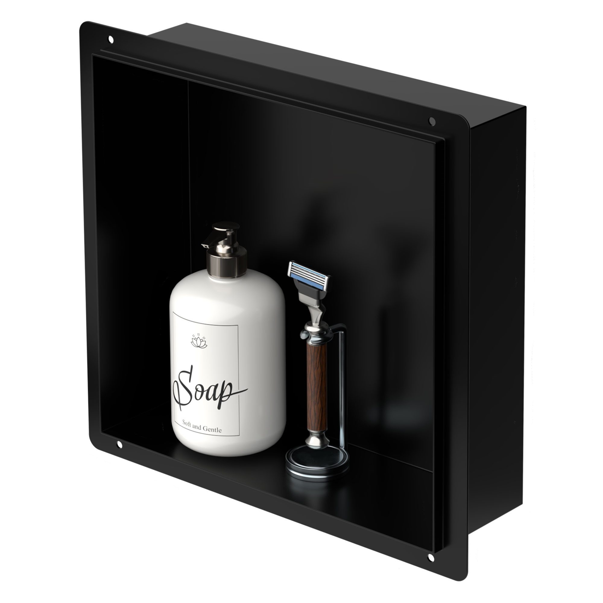 LuxeBath Duschwand Wandnische aus Edelstahl Flexibler Einbau für Badezimmer Randlos, Duschnische Schwarz 30x30x10cm Einzelregal Randlos Befliesbare Nische