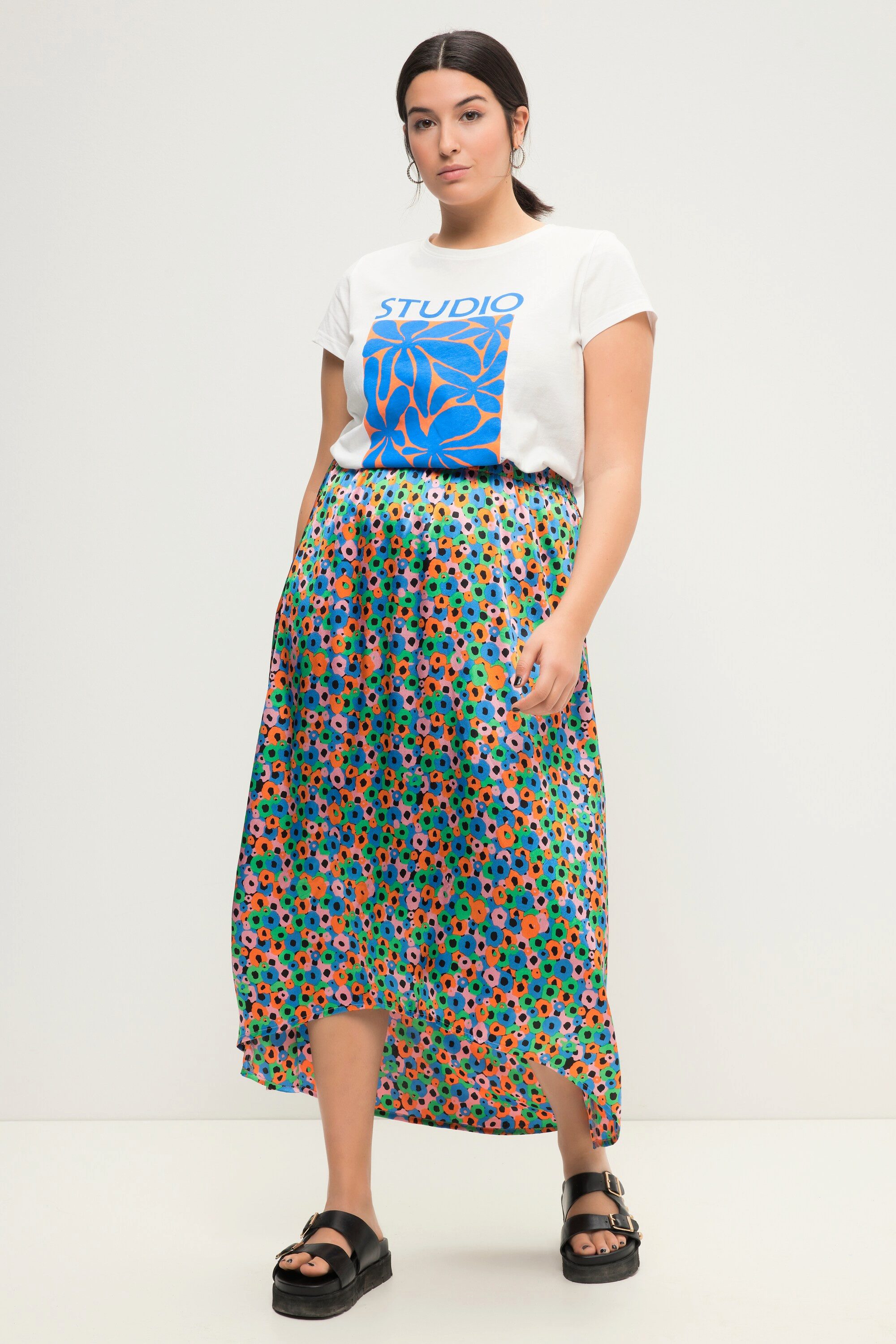 Studio Untold Schlupfrock Midirock A-Line Color Flowerprint Elastikbund