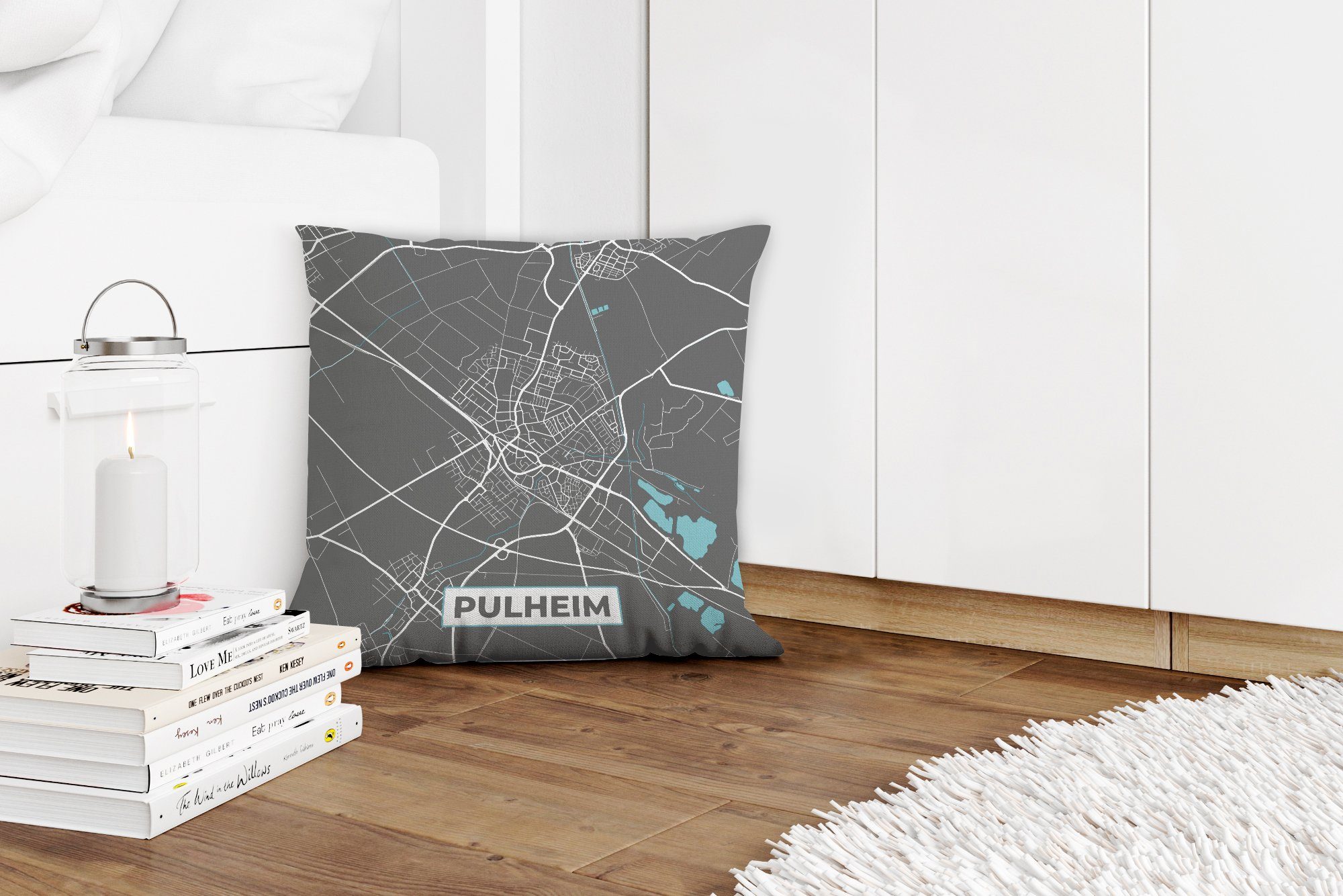 Dekokissen Karte Stadtplan Pulheim mit Deutschland Zierkissen - Blau - MuchoWow Deko, Sofakissen - Karte, - Wohzimmer, Füllung Schlafzimmer, - für