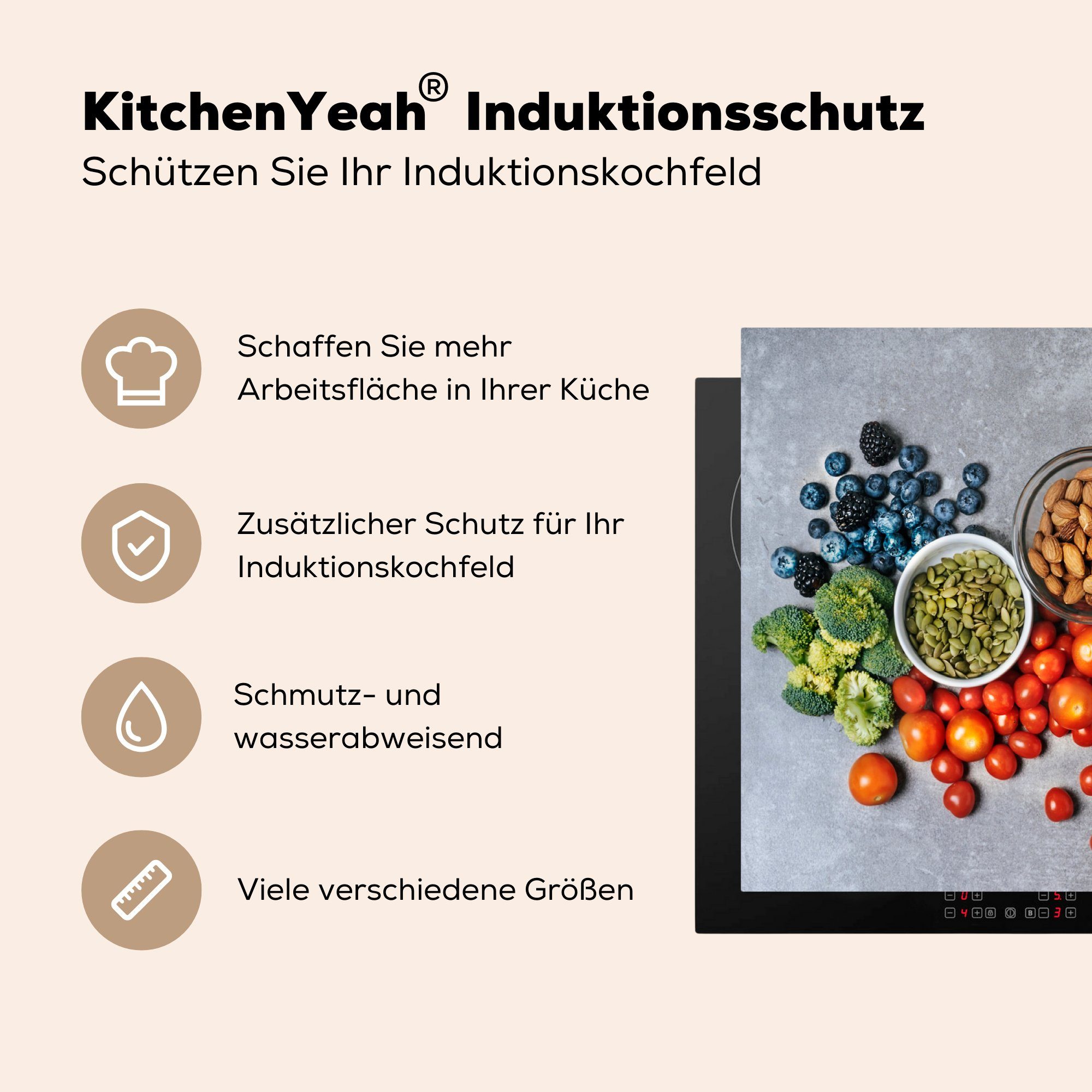 Farbe Arbeitsplatte Obst (1 Herdblende-/Abdeckplatte Ceranfeldabdeckung, küche für cm, - Nüsse, 83x51 Vinyl, MuchoWow - tlg),