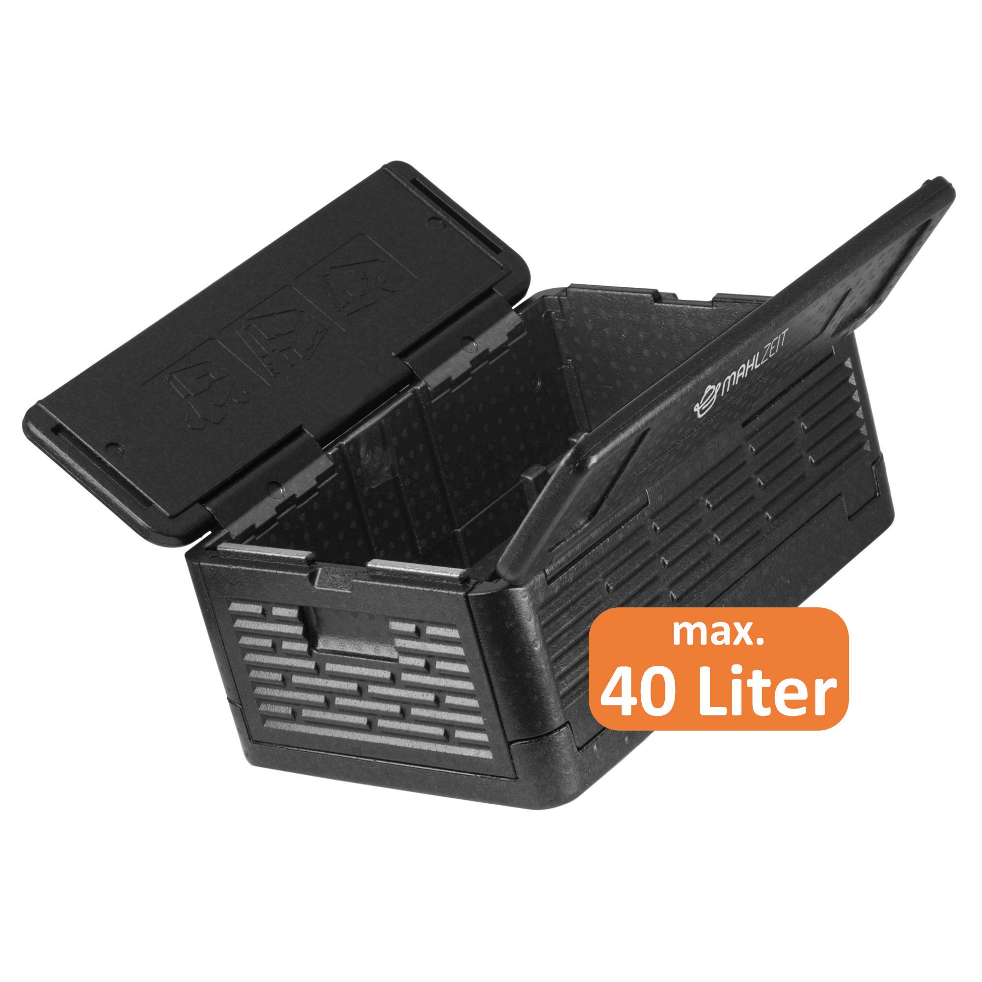 Mahlzeit Thermobehälter Thermobox faltbar, 60 x 40 x 25,5cm 40 L, Schwarz, Styroporbox, Styropor
