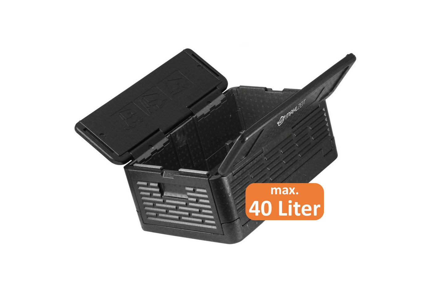 Mahlzeit Thermobehälter Thermobox faltbar, 60 x 40 x 25,5cm 40 L, Schwarz, Styroporbox, Styropor