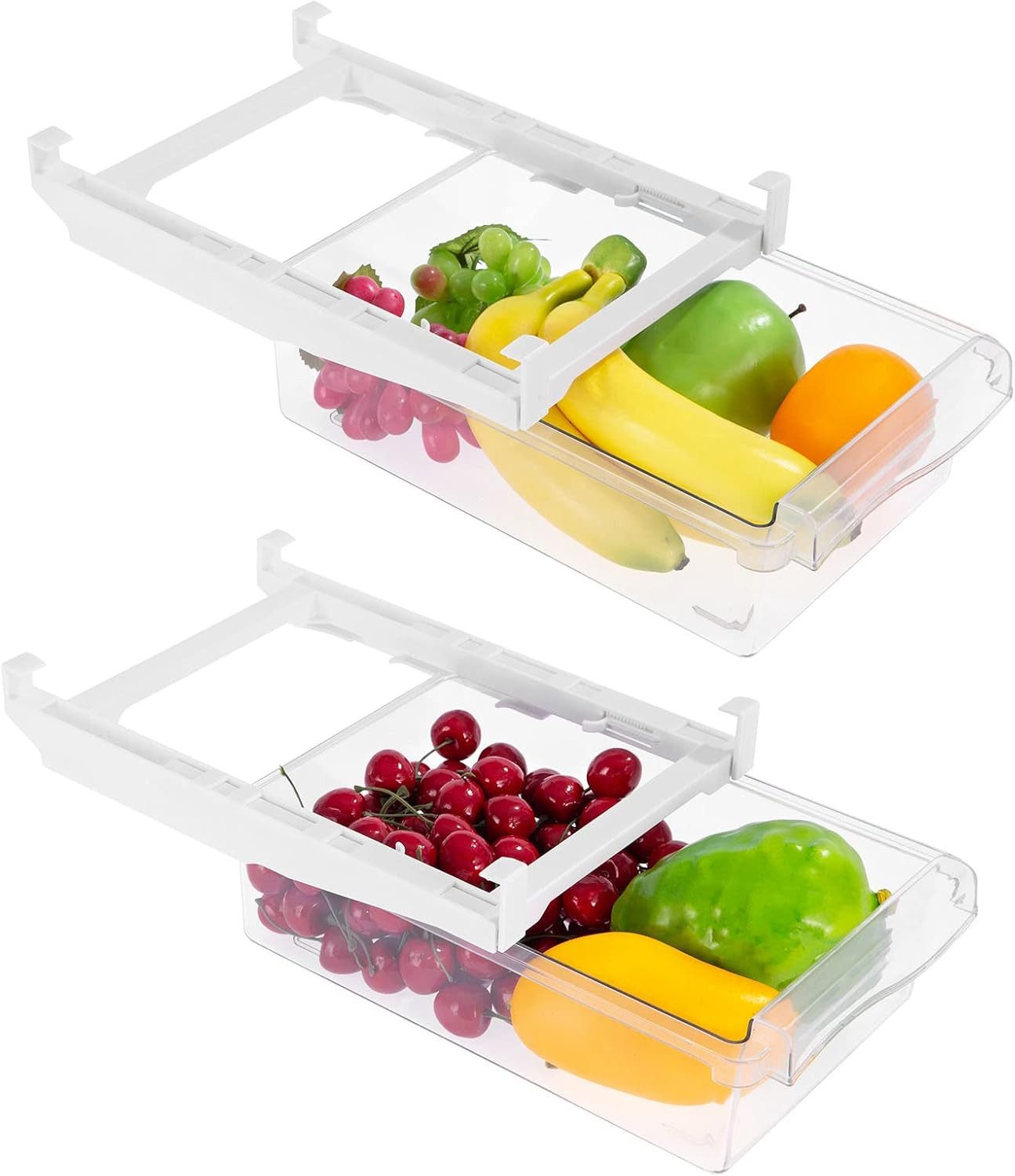 SinLaw Korbeinsatz 2-teiliges Kühlschrank-Organisationsset, ausziehbare Behälter, Zubehör für Kühlschränke