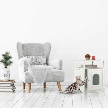 relaxdays Indoorhütte Weißer Katzenschrank mit Ablage